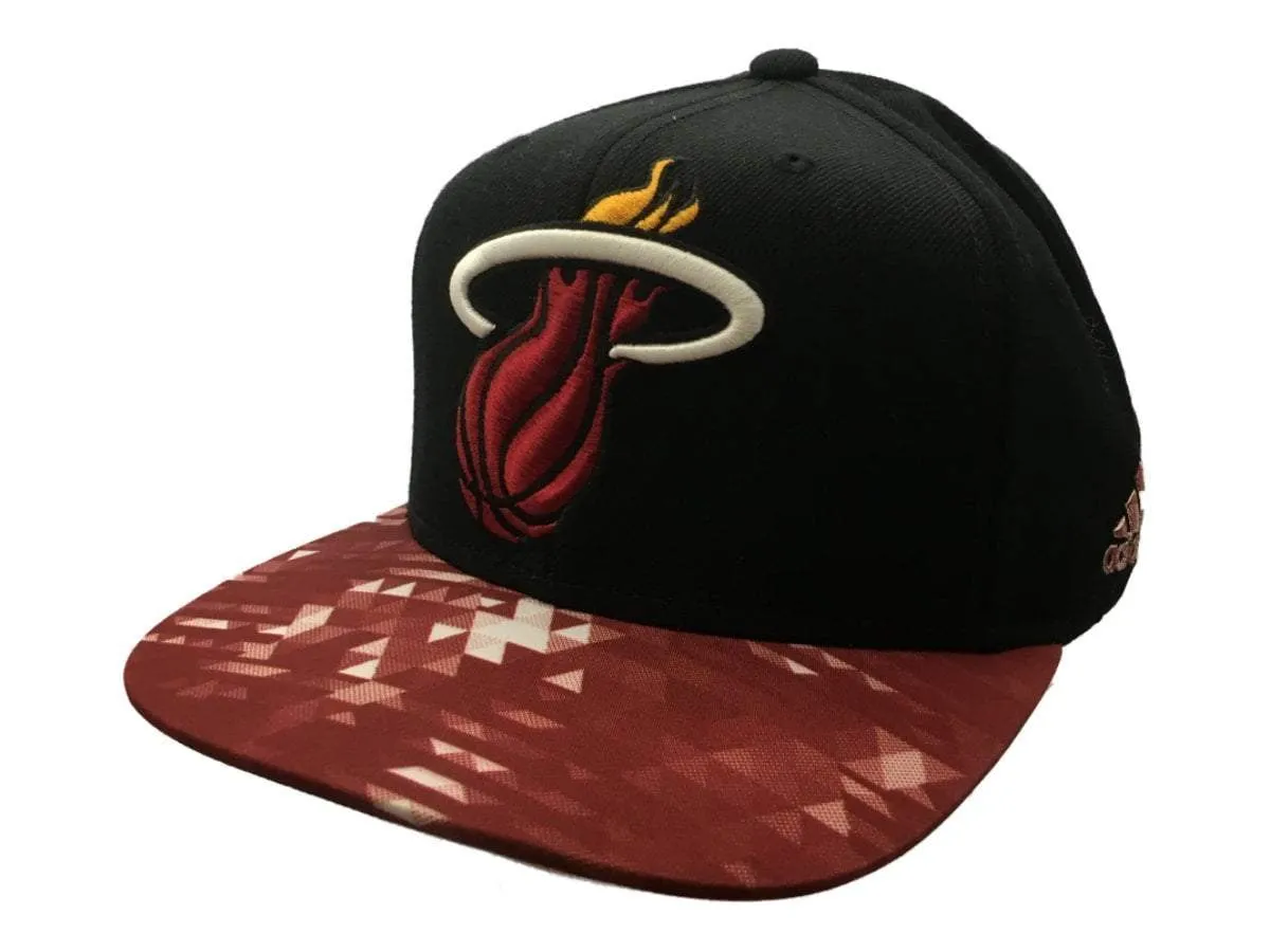 Miami Heat Adidas Black Abstract Pattern Structured Strapback Flat Bill Hat Cap