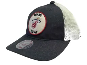 Miami Heat Mitchell & Ness Charcoal Mesh Patch Logo Adj Snapback Hat Cap