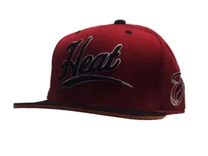 Miami Heat Mitchell & Ness Red Black Structured Fitted Flat Bill Hat Cap (7 3/8)