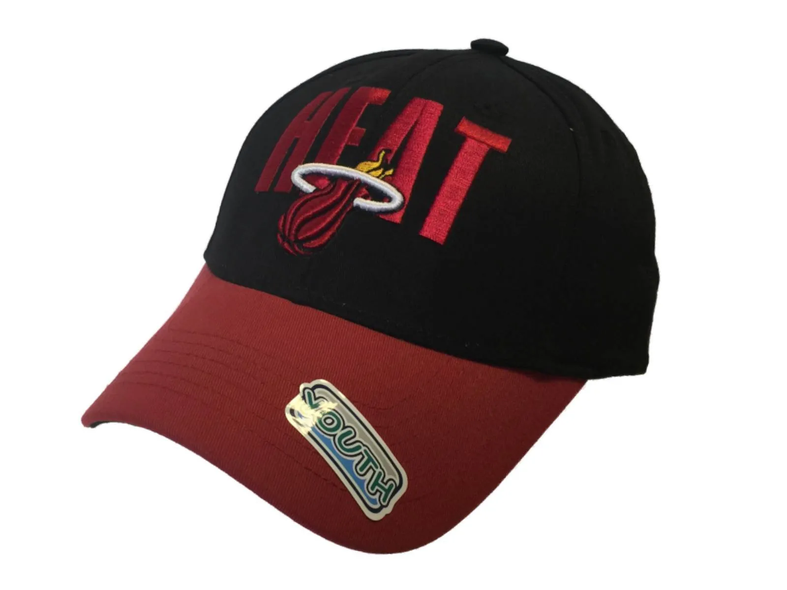 Miami Heat NBA Elevation YOUTH Structured Black Red Adj Hat Cap