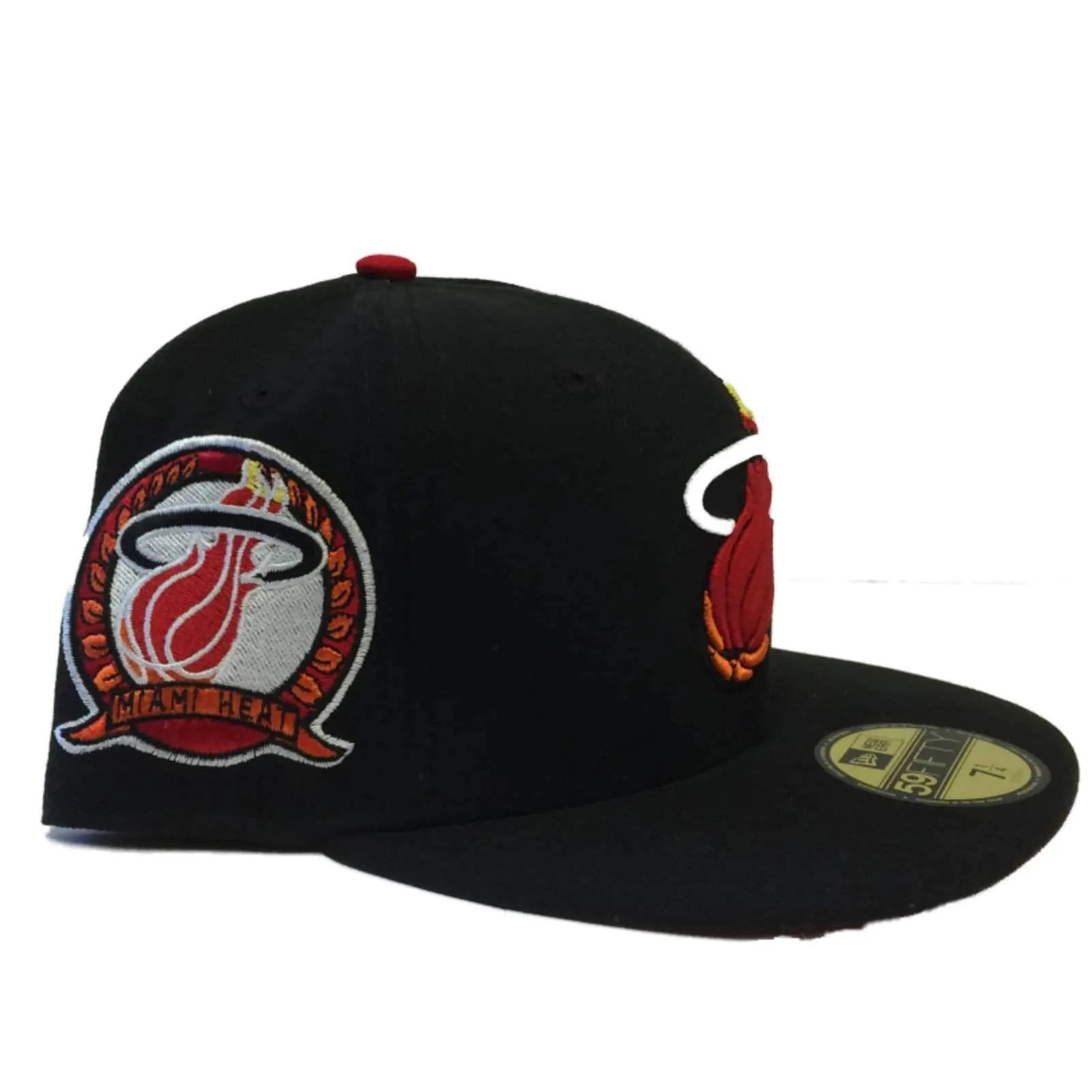 Miami Heat New Era Black Patched 59FIFTY Fitted Flat Bill Hat Cap (7 1/4)