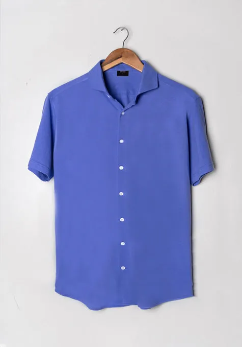 Mid Blue Feather Soft Piqué Half Sleeve Shirt