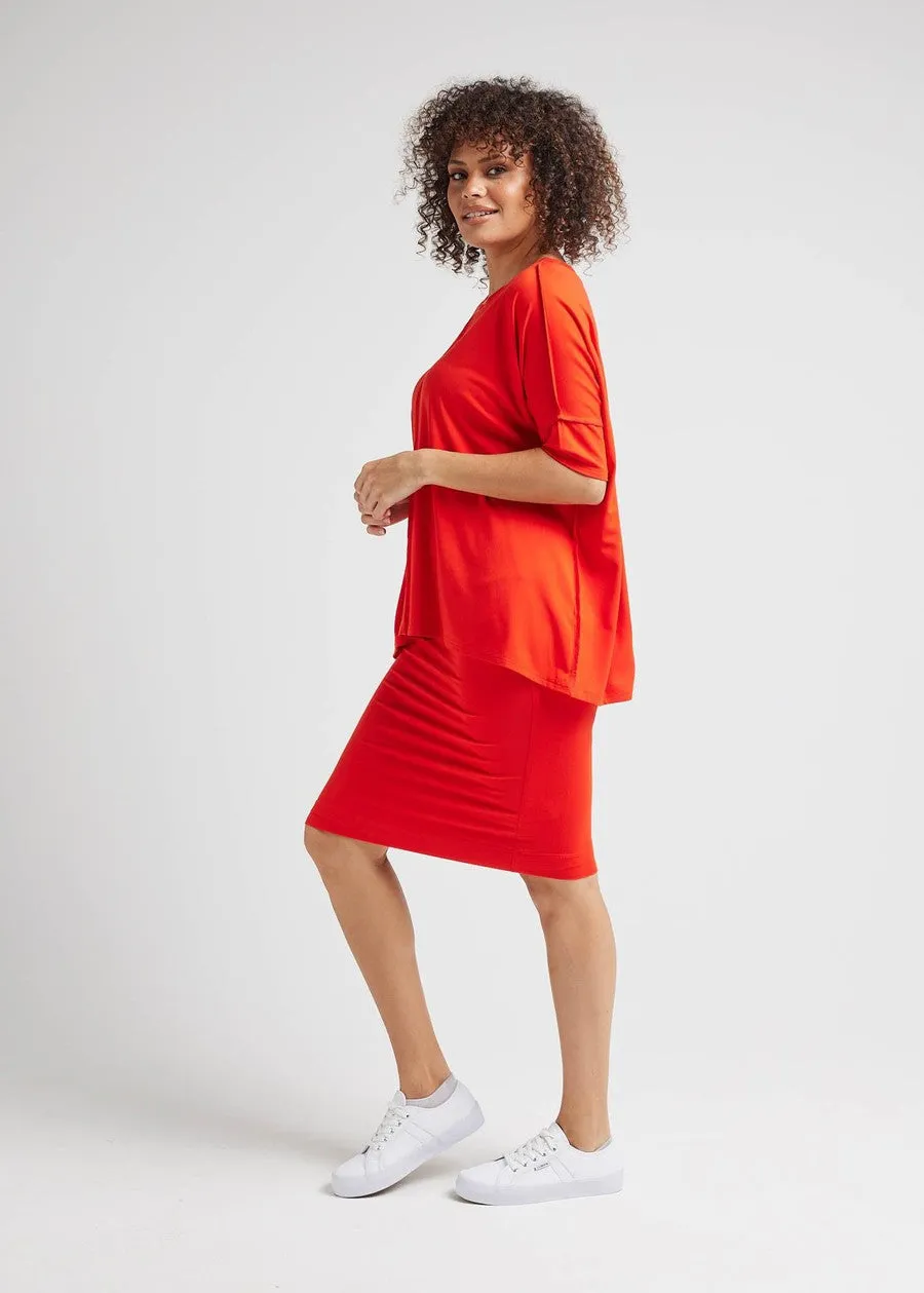 Midi Bamboo Whitney Tube Skirt - Fiery Red