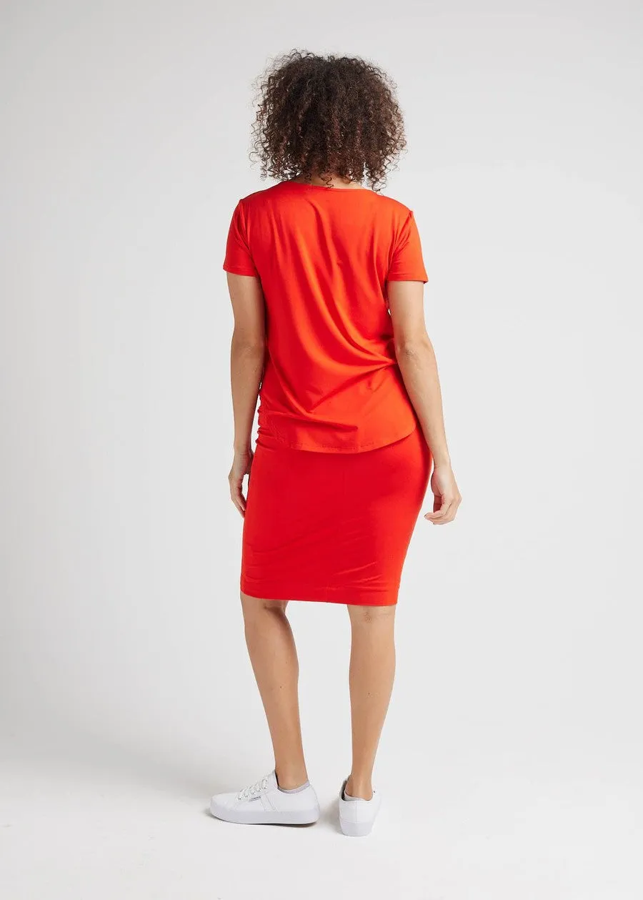 Midi Bamboo Whitney Tube Skirt - Fiery Red