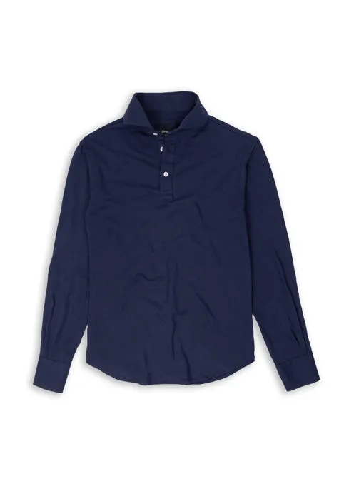 Midnight Blue Feather Soft Piqué Full Sleeve Polo Shirt