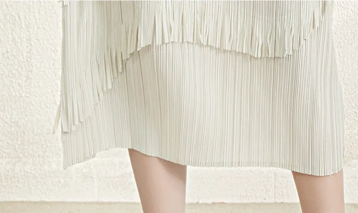 Miyake Pleated Color Block Tassel Layered Skirt