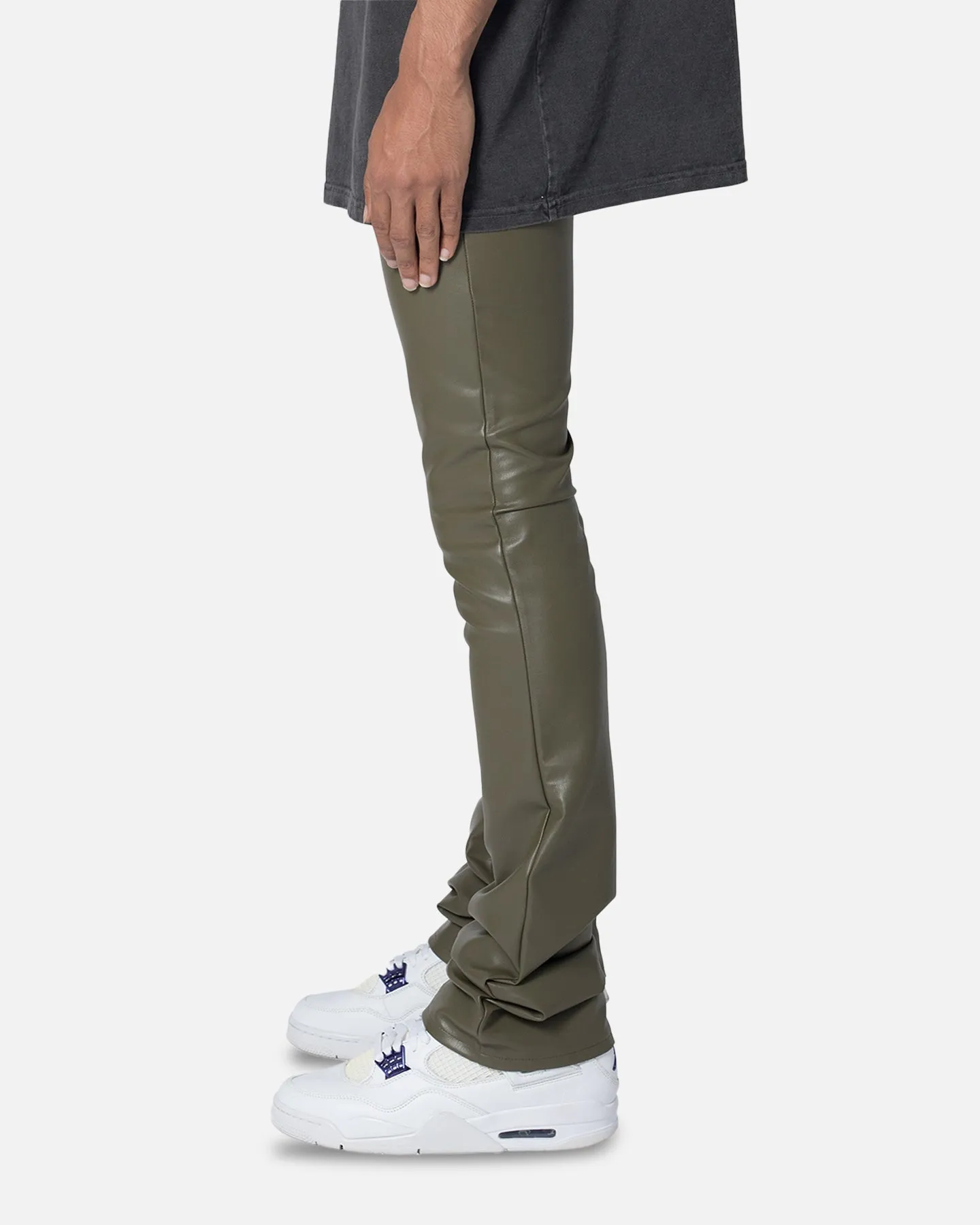 MNML X533 Leather Skinny Flare Pants Olive