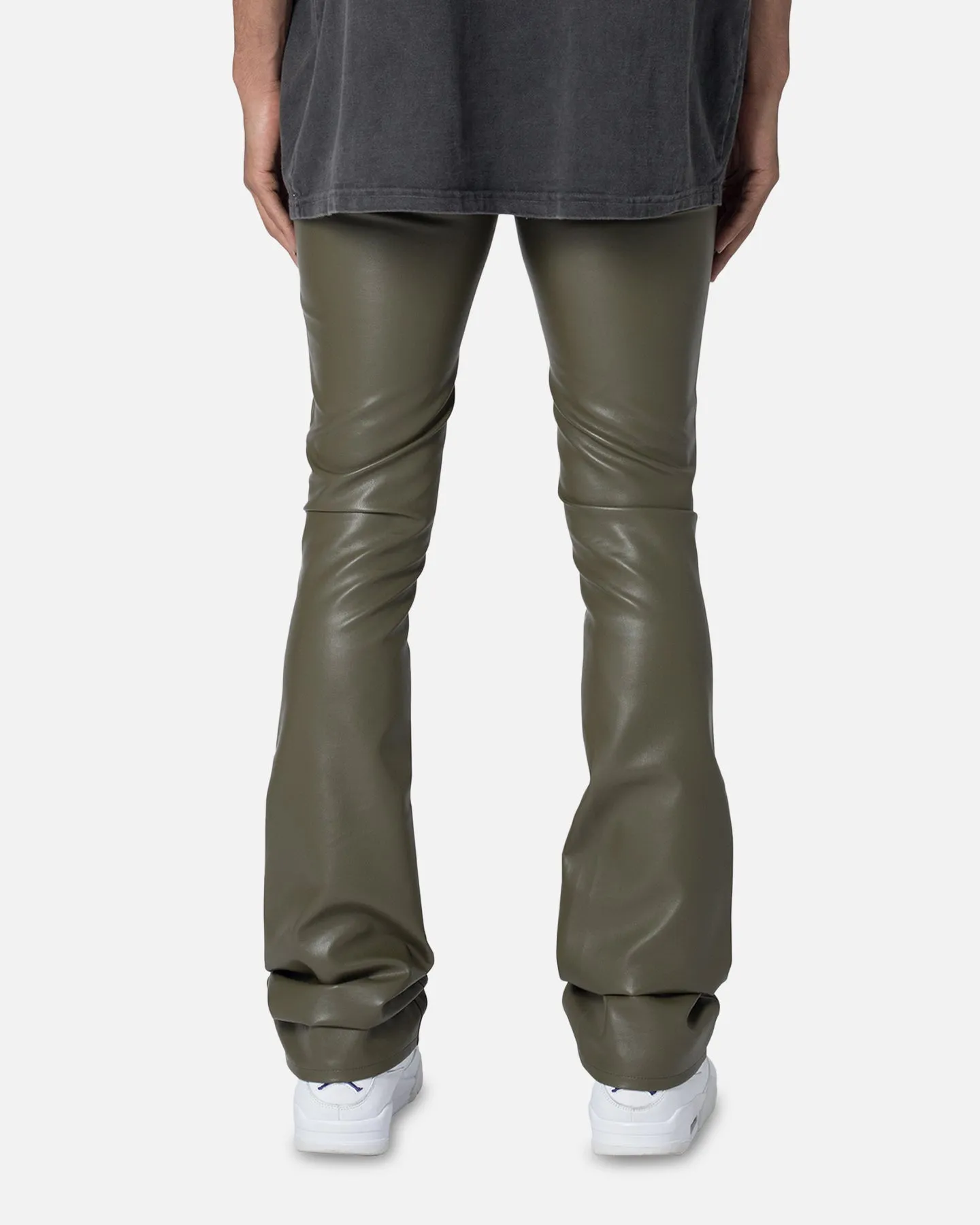 MNML X533 Leather Skinny Flare Pants Olive