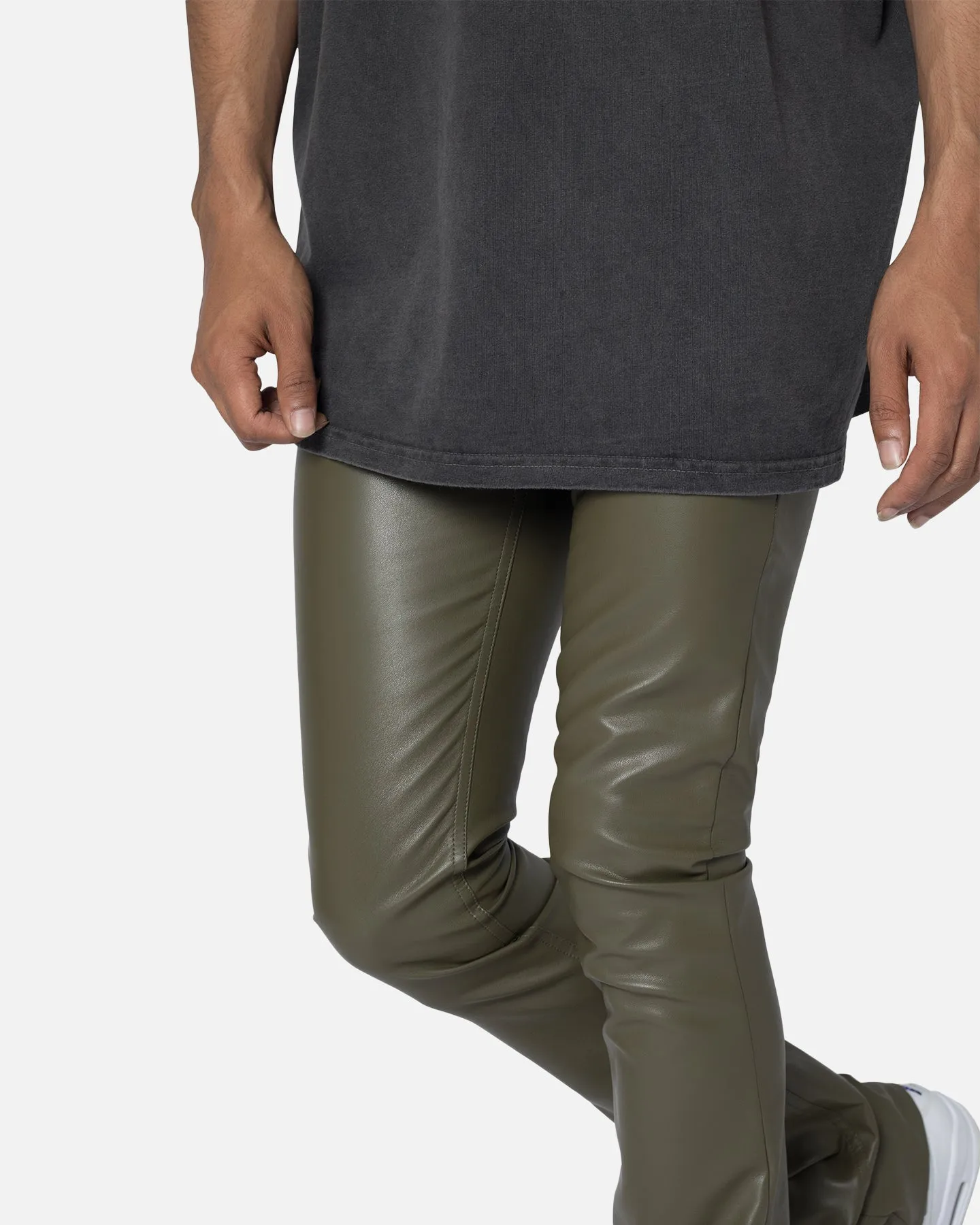 MNML X533 Leather Skinny Flare Pants Olive