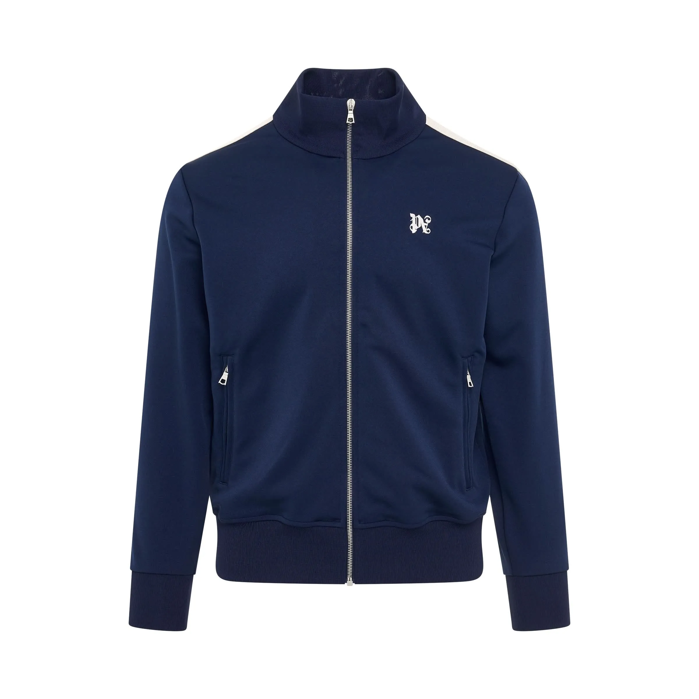 Monogram Embroidered Track Jacket in Navy Blue