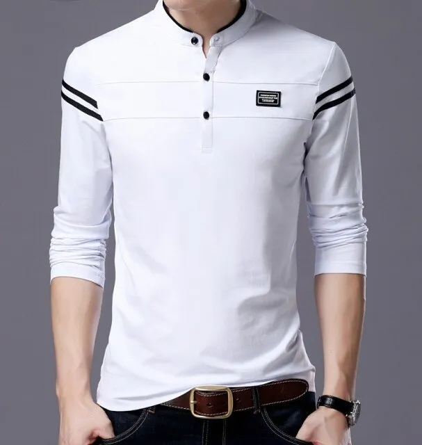 New Men T Shirt Man Long Sleeve tshirt Men's Clothing Mandarin Collar T-Shirts Tops & Tees Male Tshirts