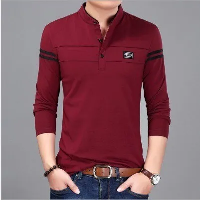 New Men T Shirt Man Long Sleeve tshirt Men's Clothing Mandarin Collar T-Shirts Tops & Tees Male Tshirts