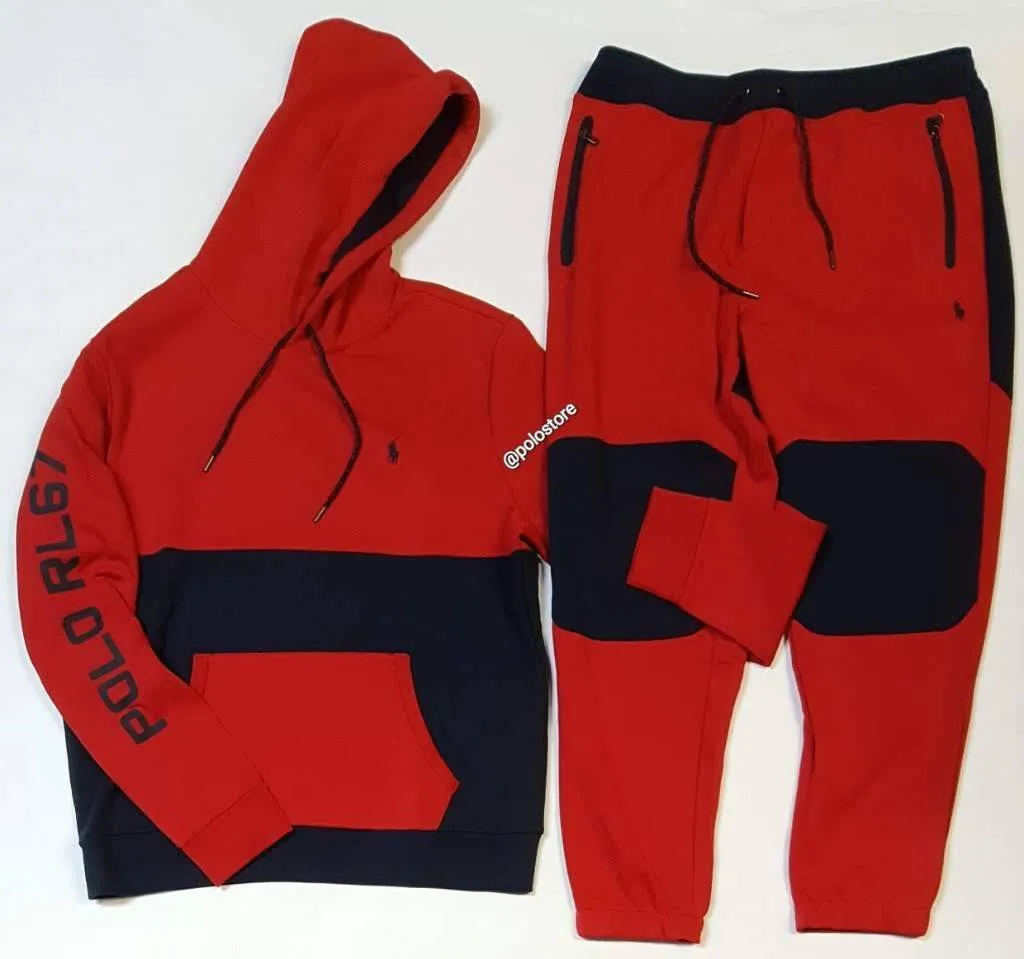 Nwt Polo Ralph Lauren Navy/Red RL-67 Pullover Hoodie with Matching Joggers