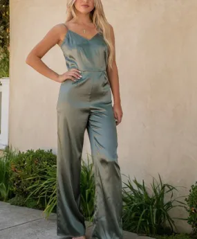 Olive satin jumpsuit