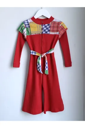 *On Hold* Vintage 70's Red Patchwork Flared Jumpsuit - 2T