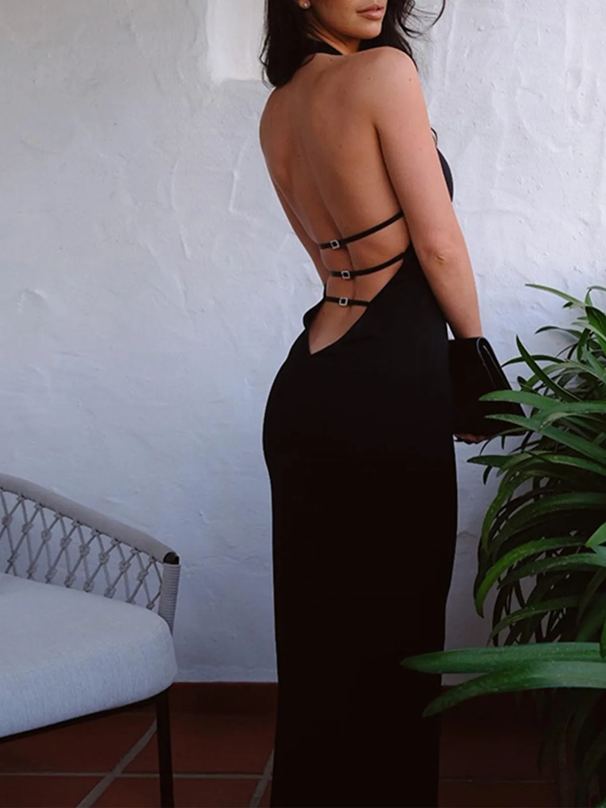 Open Back Halter Trendy Bodycon Long Dress