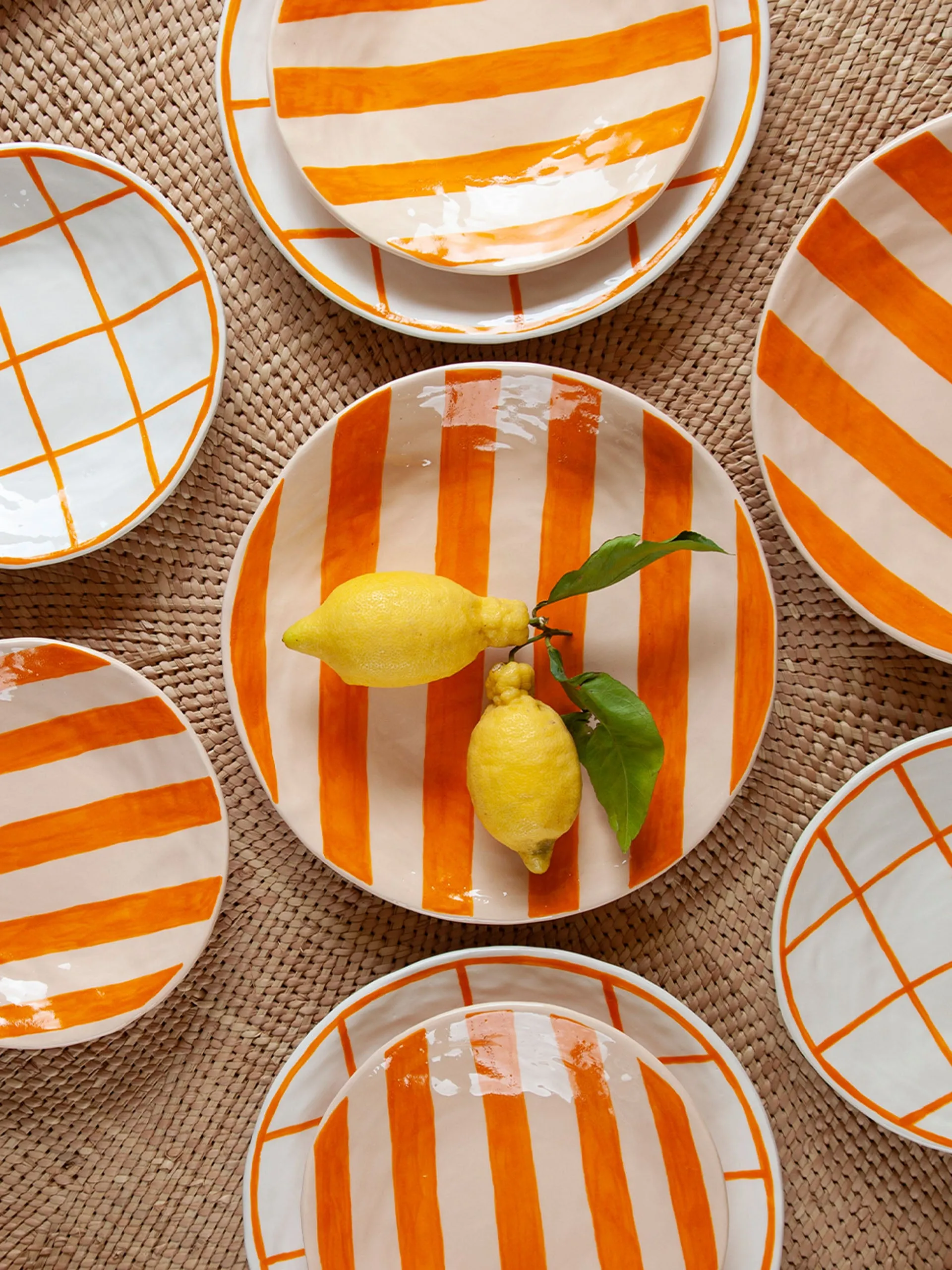 Orange check ceramic plate