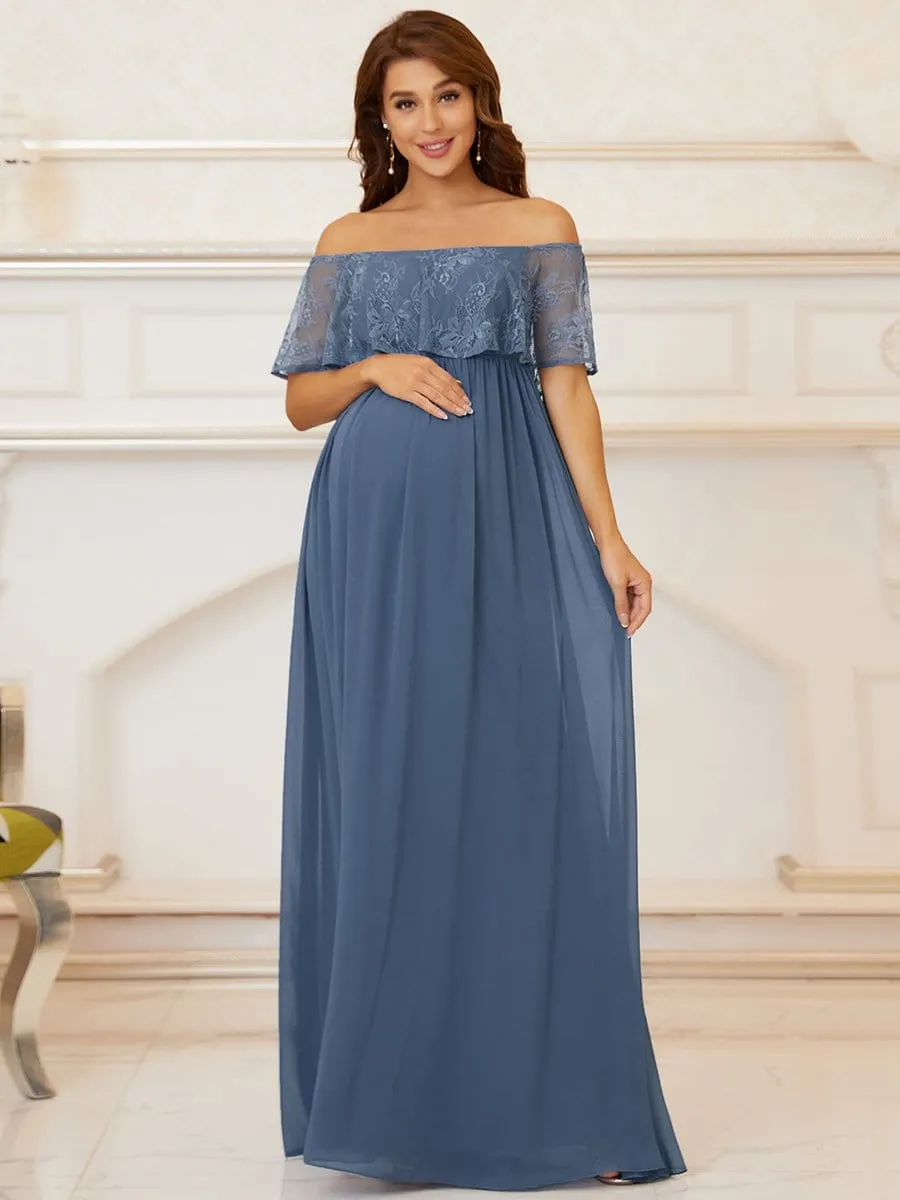 Oversized Ruffle Floor-Length Lace Maternity Dress