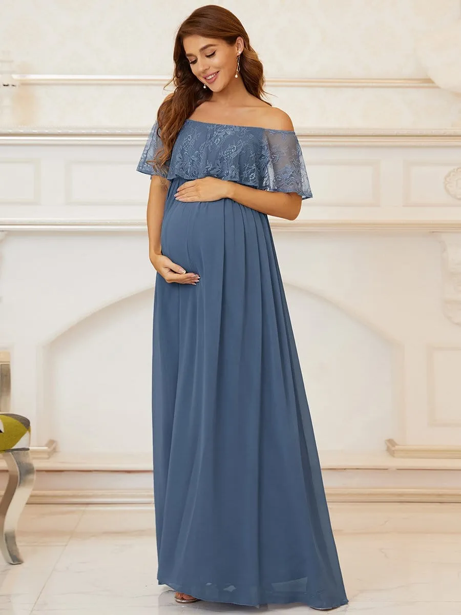 Oversized Ruffle Floor-Length Lace Maternity Dress