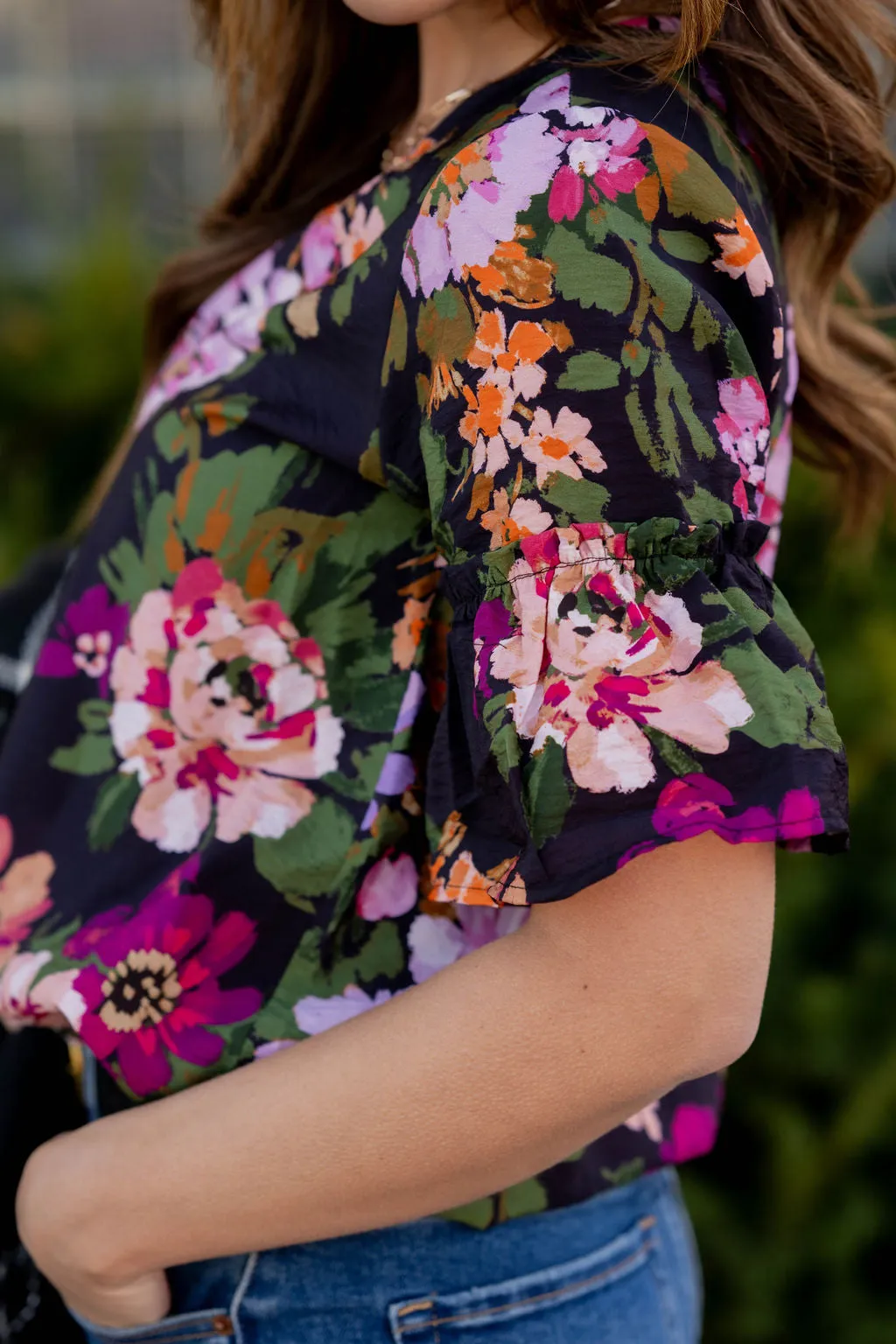 Painted Blooms Bell Sleeve Blouse