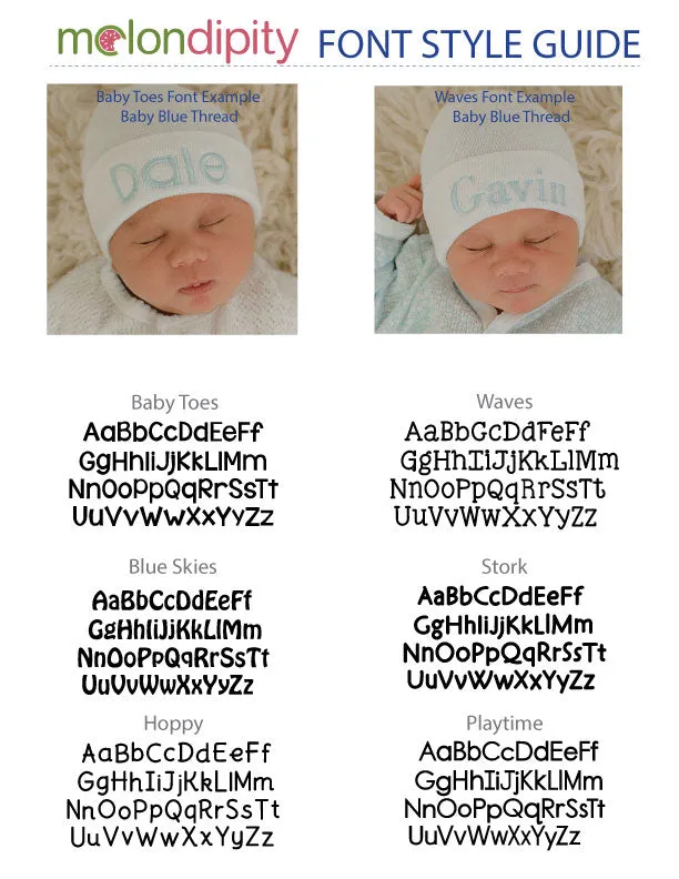 Personalized Blue Newborn Baby Boy Hospital Beanie Hat with Blue Lettering Infant Hat Newborn Hat