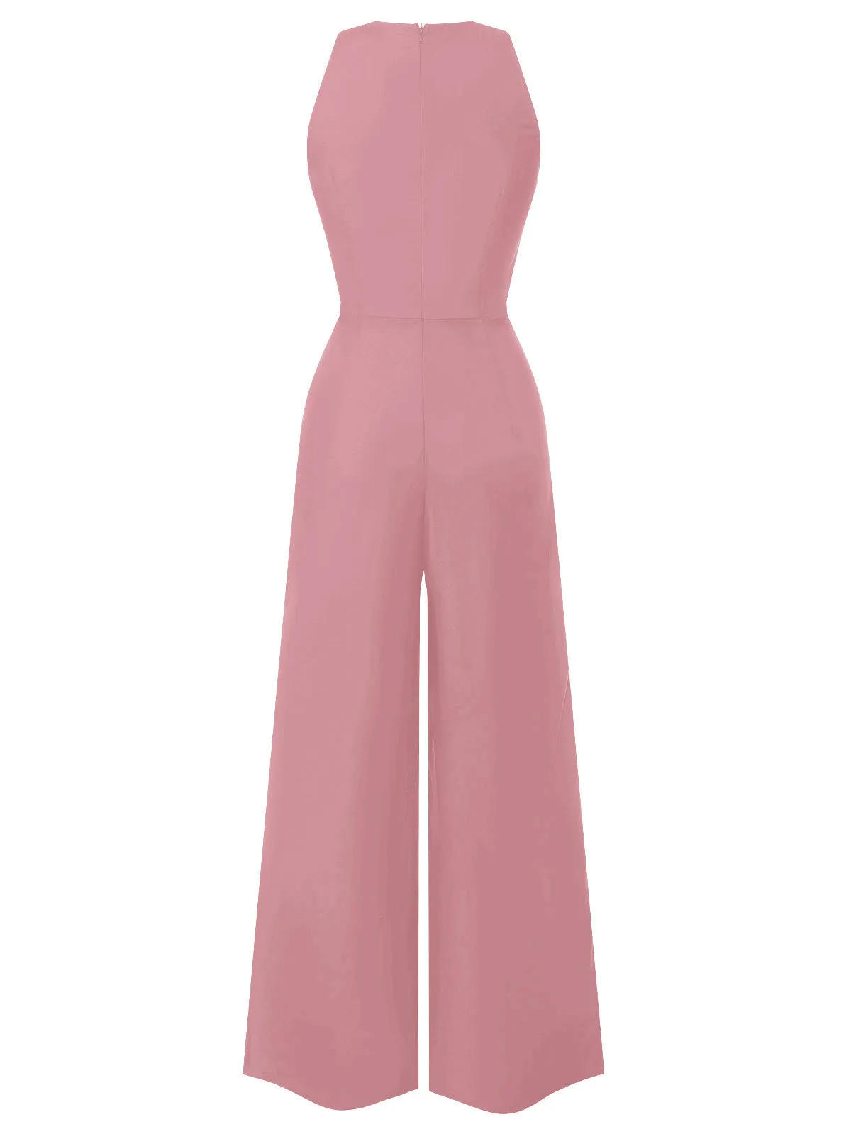 Pink 1950s Sleeveless Buttoned Solid Jumpsuit