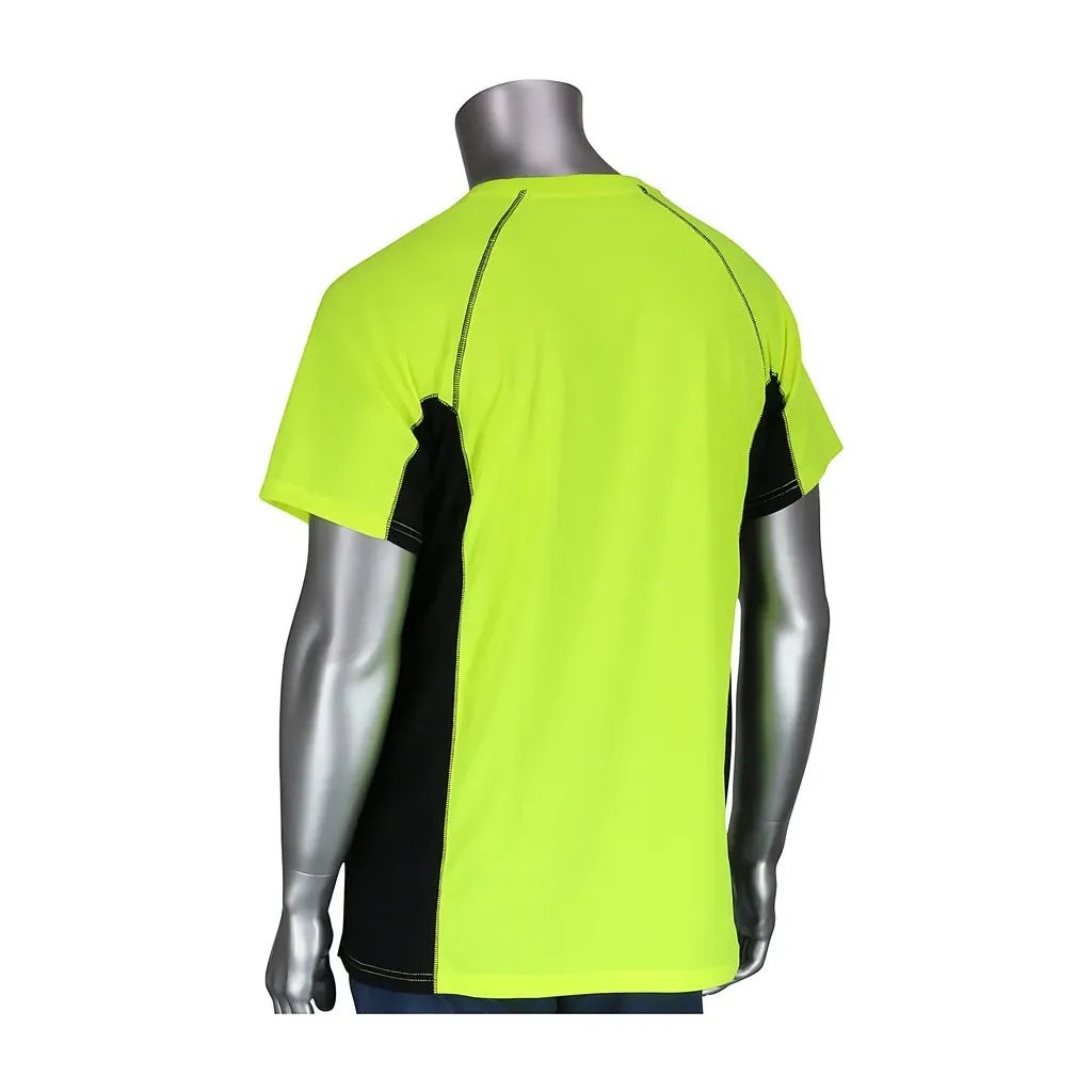 PIP 310-950B-LY/2X Non-ANSI Short Sleeve T-Shirt with 50  UPF Sun Protection, Insect Repellent Treatment and Black Trim