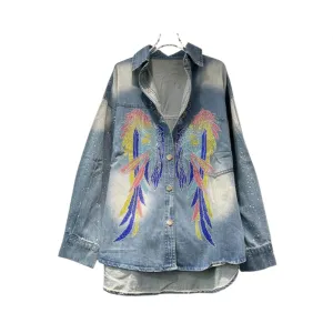 Pre Order:  Colorful Diamond Rhinestone Long Sleeved Denim Shirt