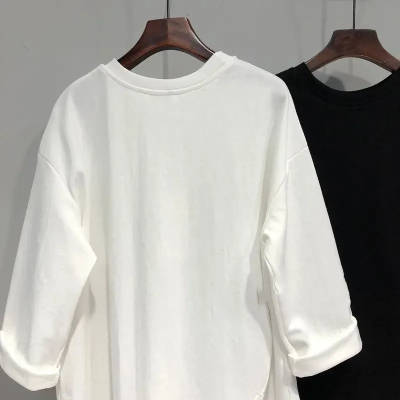 Pre Order:  Unique Solid Long Sleeved Loose T-Shirt