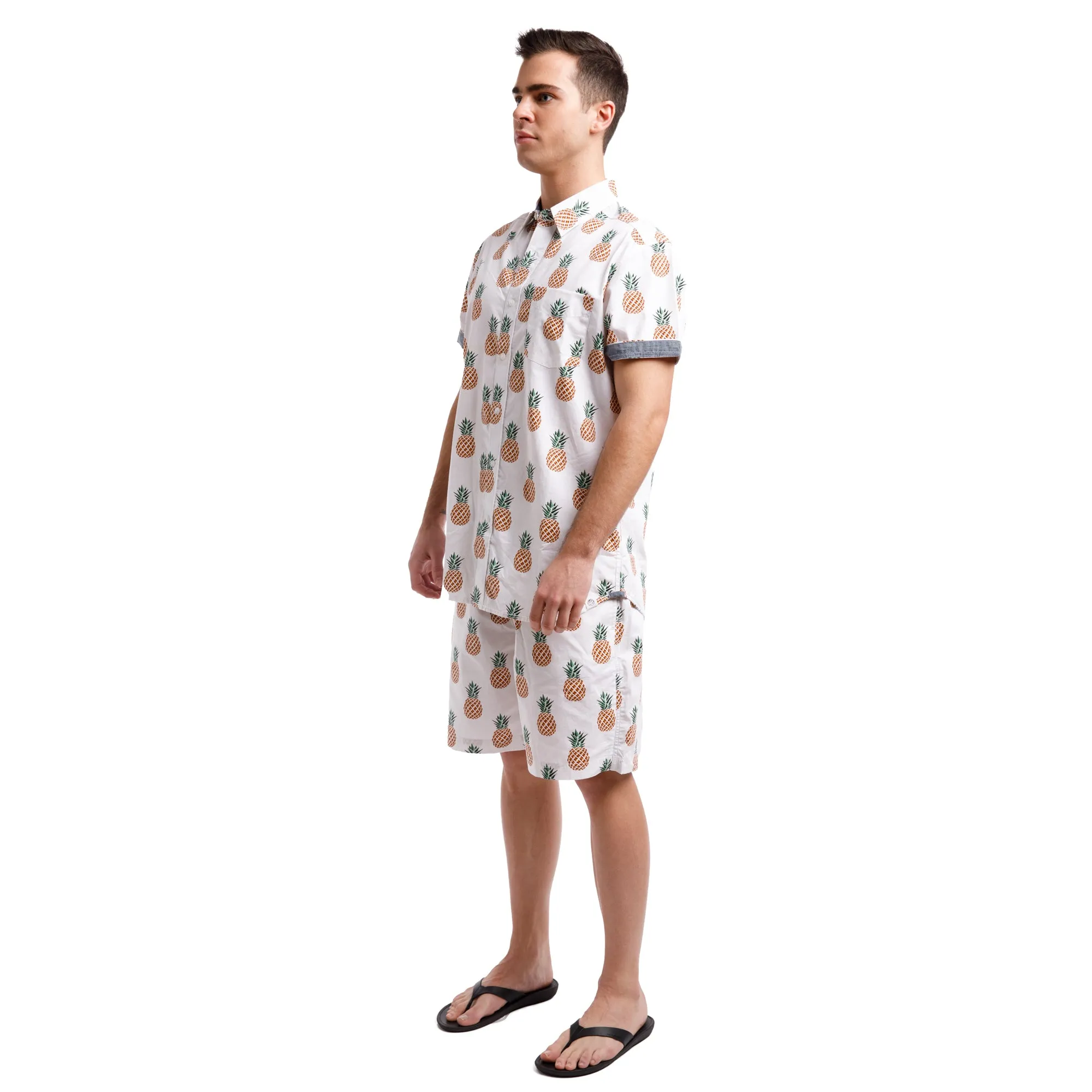 Printed Poplin Short Sleeve Button Up Shirt | Pineapples