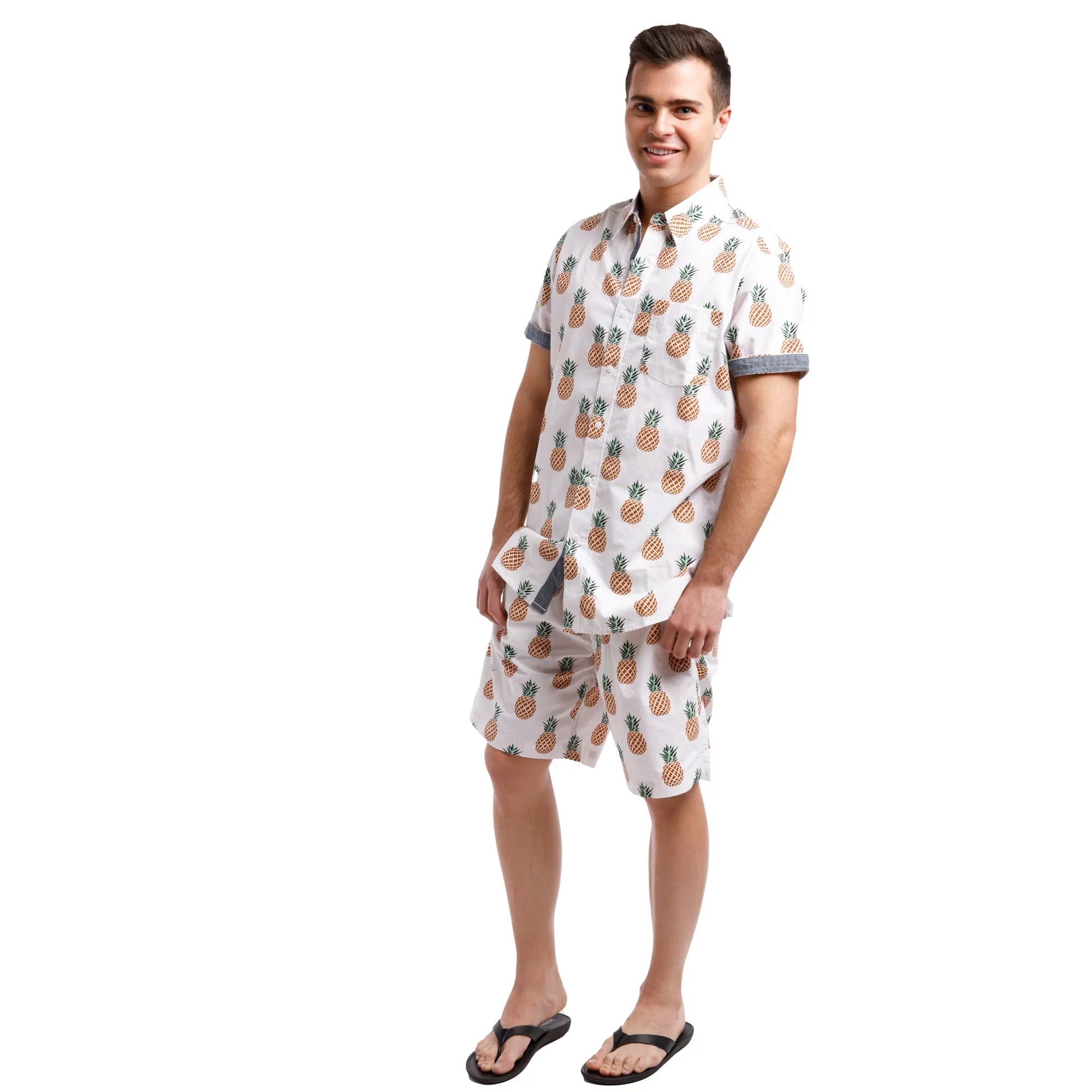 Printed Poplin Short Sleeve Button Up Shirt | Pineapples