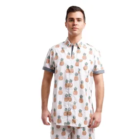 Printed Poplin Short Sleeve Button Up Shirt | Pineapples