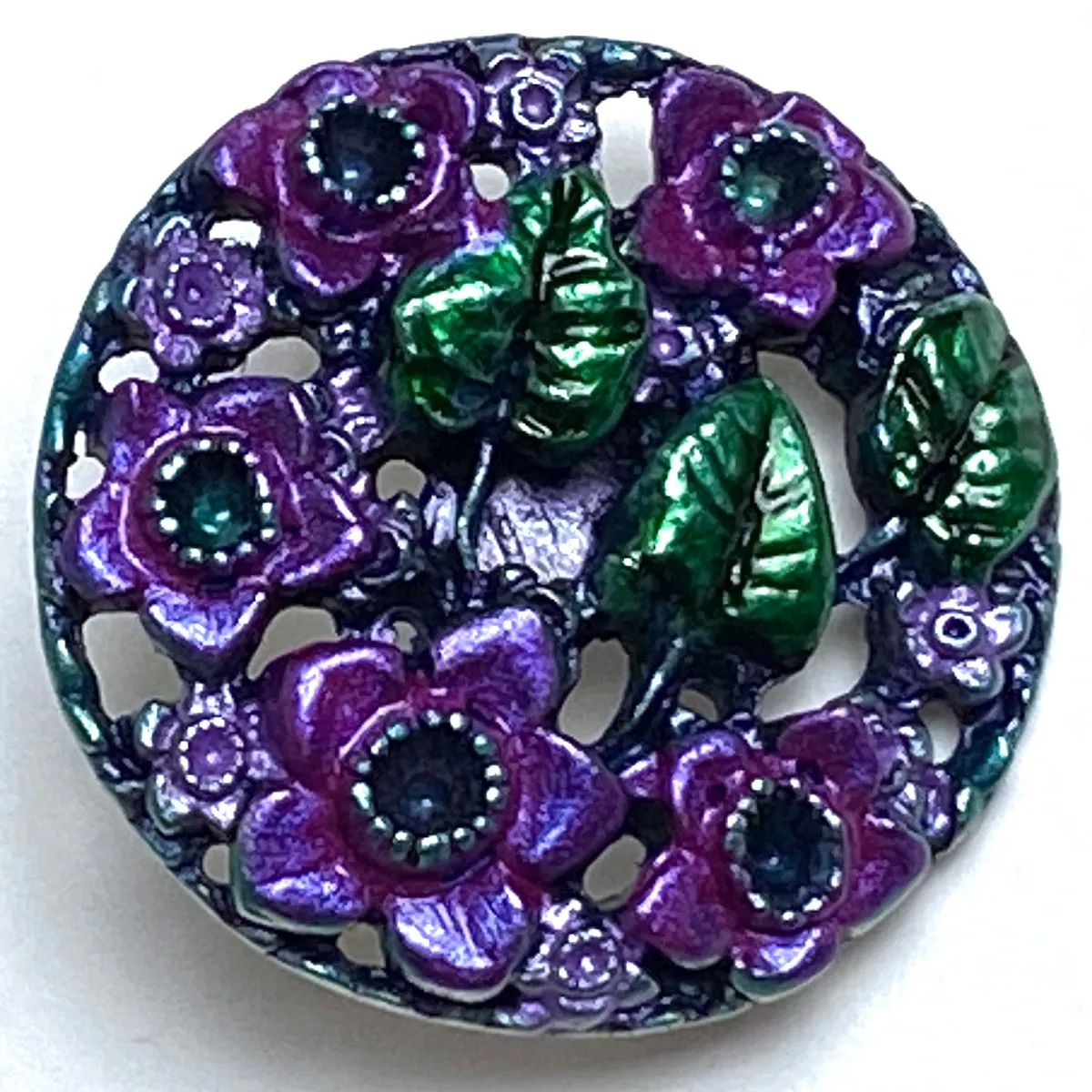 Purple Daffodils Metal Art Button by Susan Clarke 1-1/8"