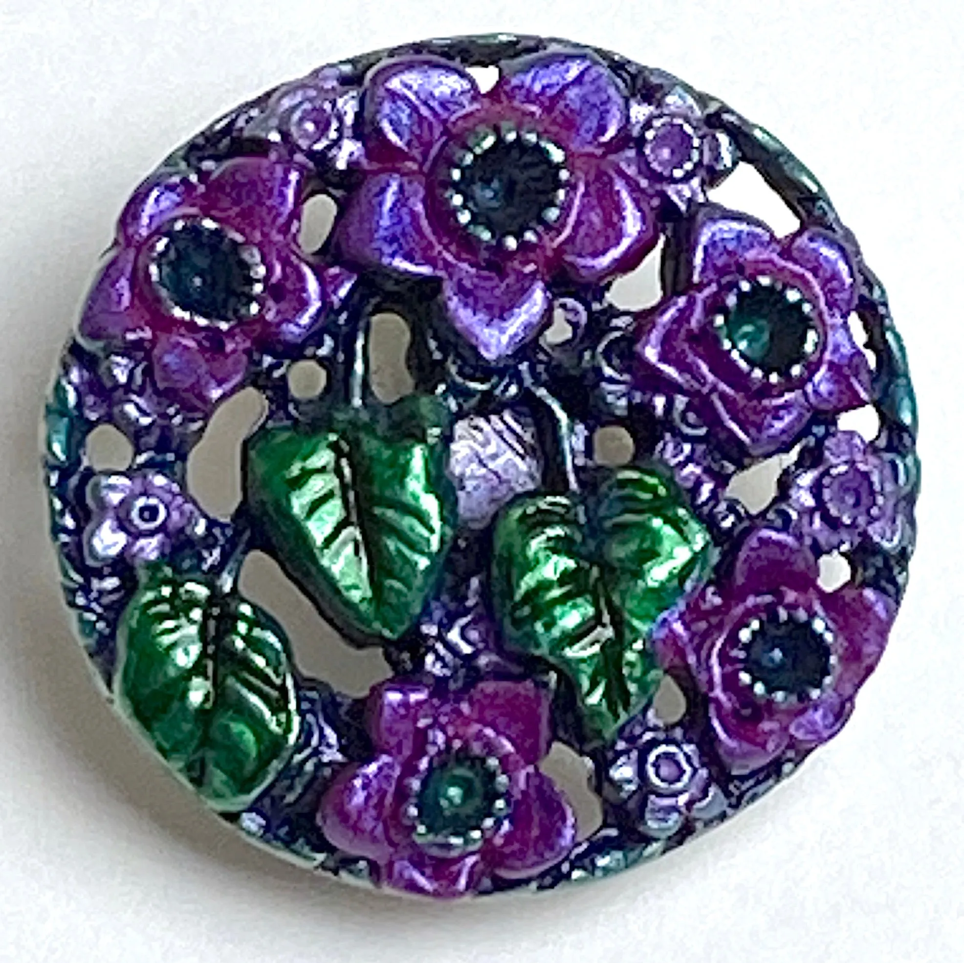 Purple Daffodils Metal Art Button by Susan Clarke 1-1/8"