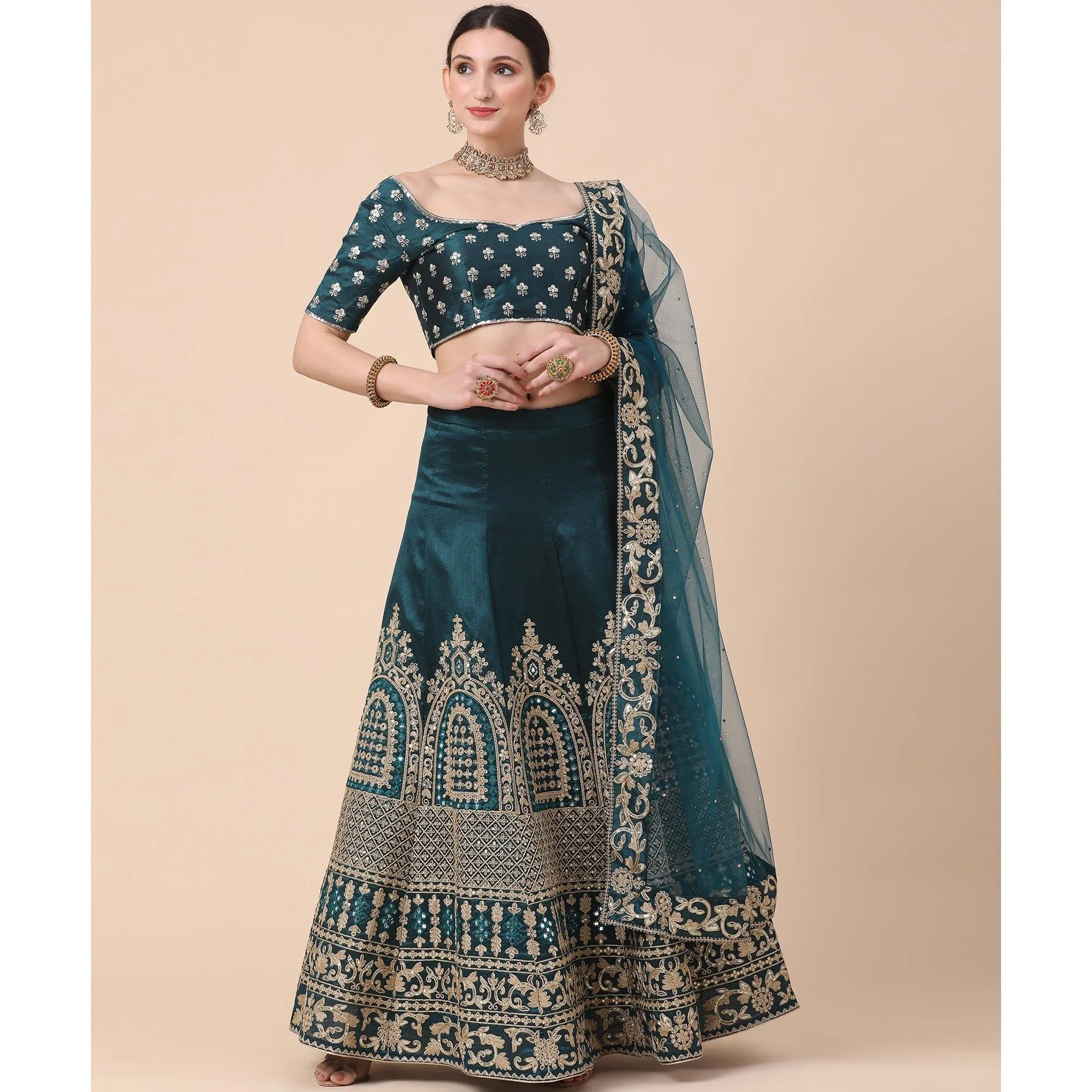 Rama Party Wear Sequins Embroidered Silk Lehenga Choli