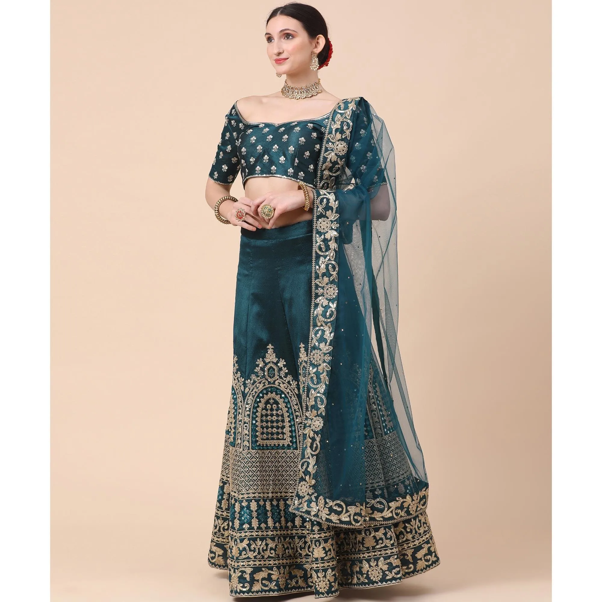 Rama Party Wear Sequins Embroidered Silk Lehenga Choli