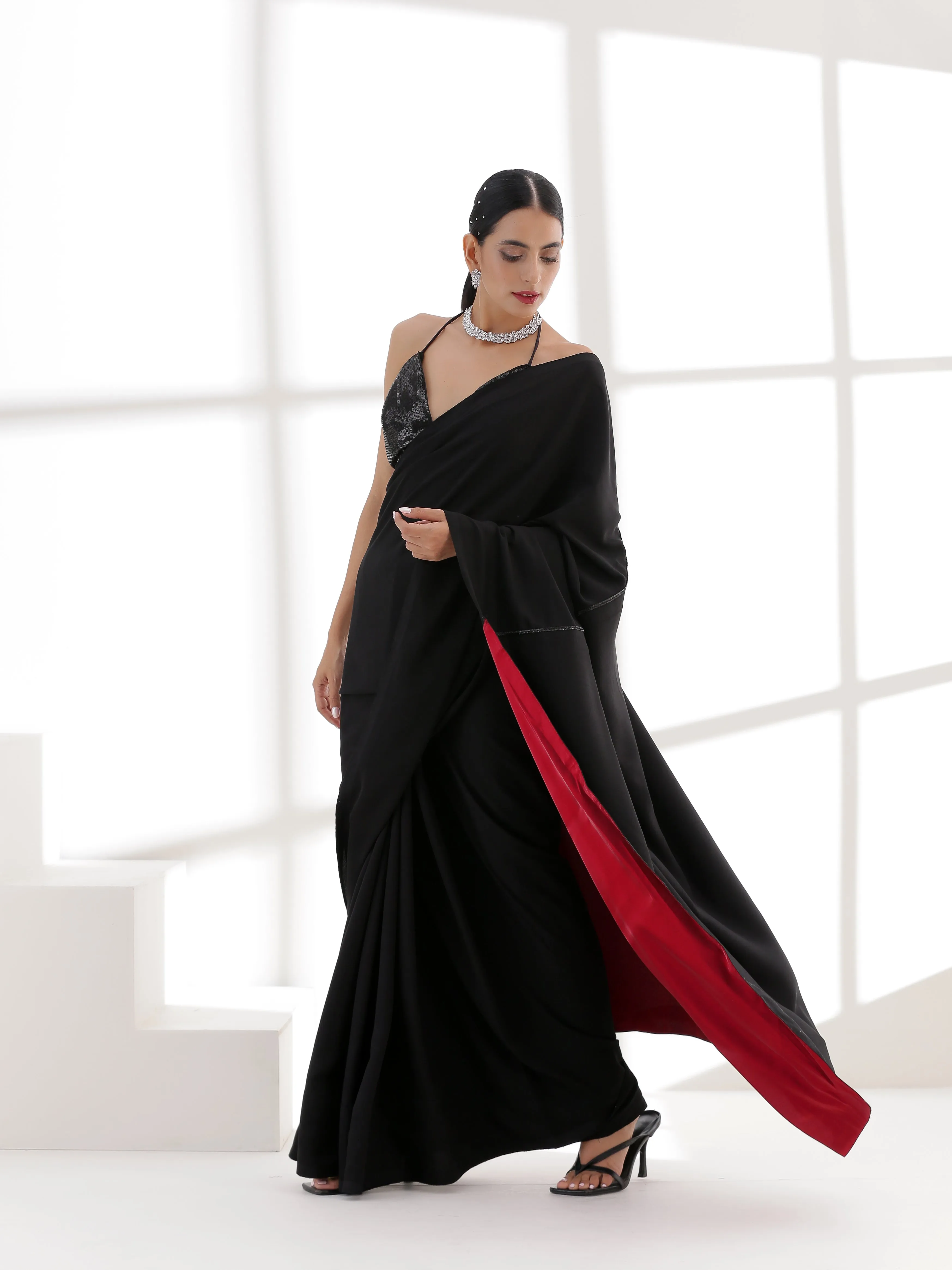 Red Black Surprise Saree