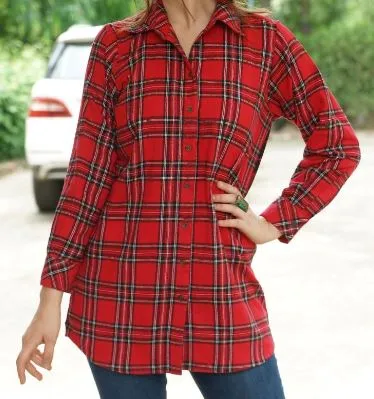 Red Plaid Shirt with Contrasting Embroidered Back