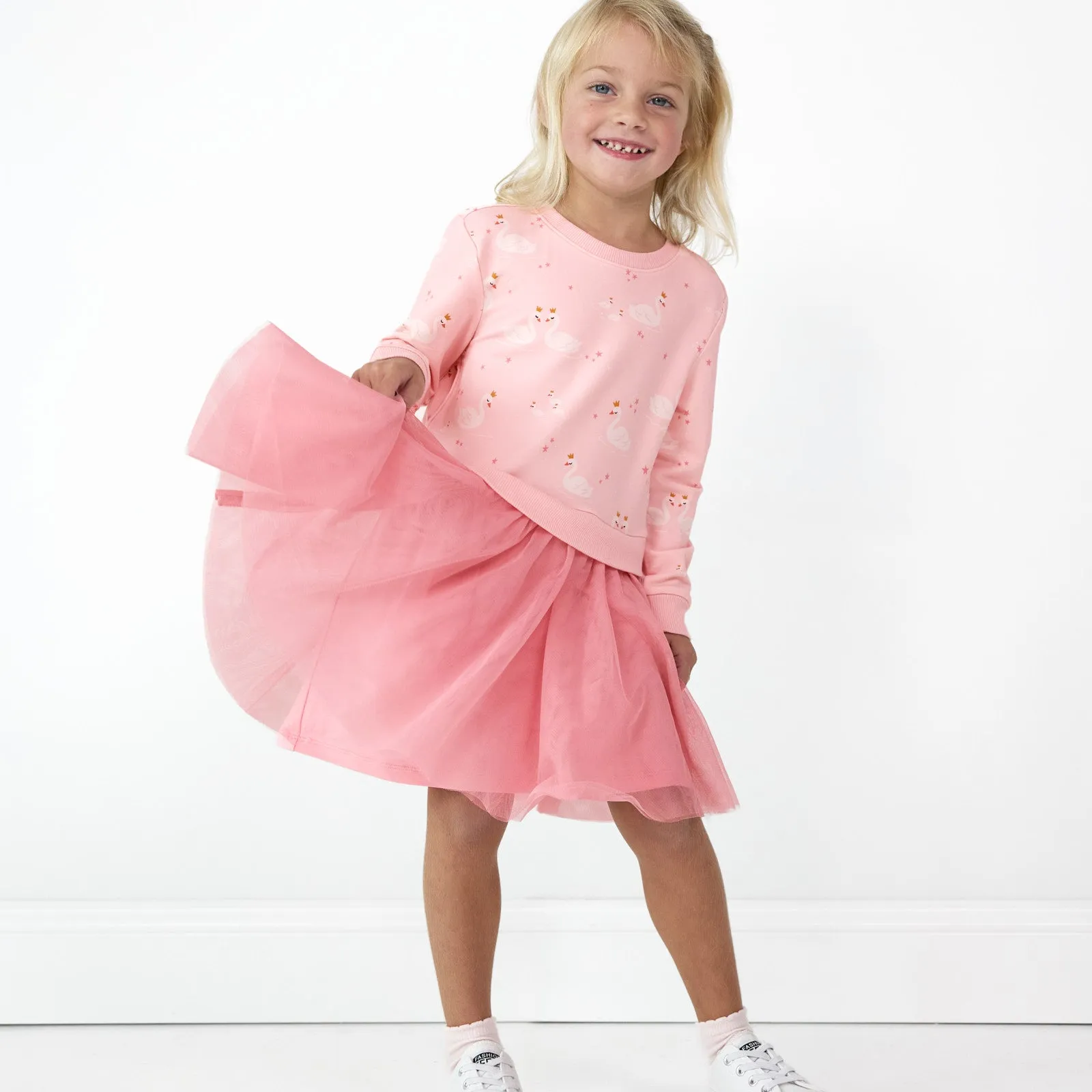 Rosy Swan Crewneck Tutu Dress