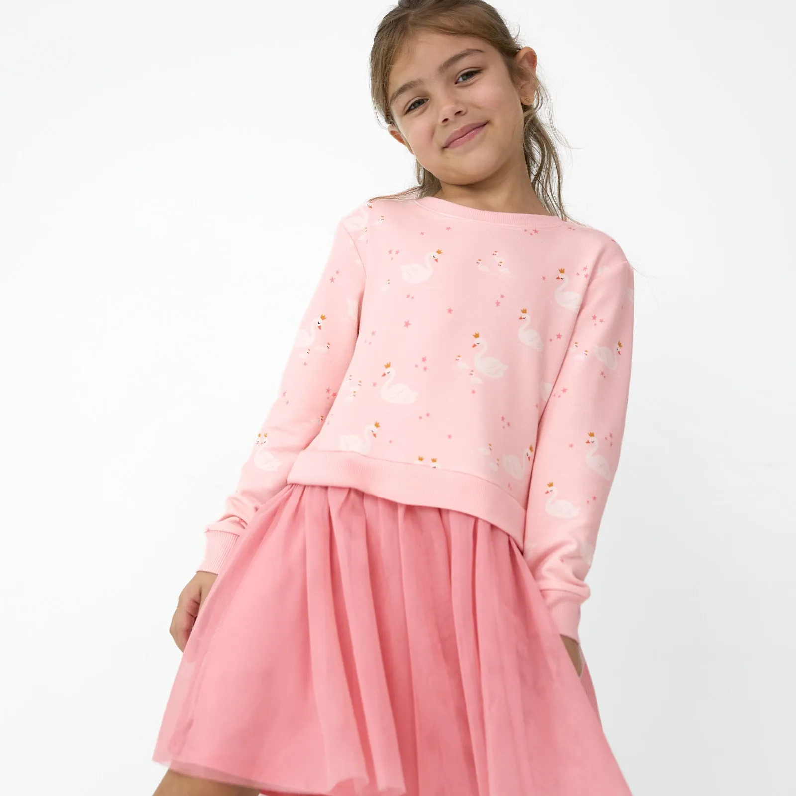 Rosy Swan Crewneck Tutu Dress