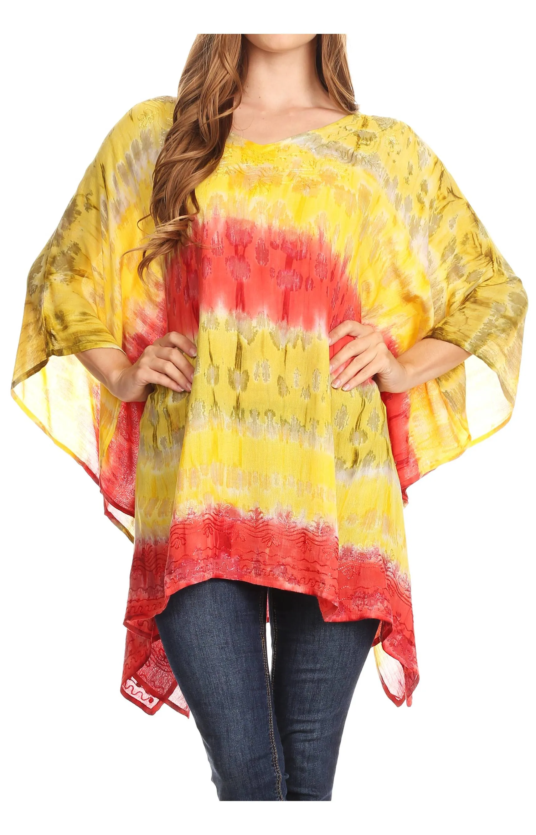 Sakkas Adalwin Desert Sun Lightweight Circle Ponch Tunic Top Blouse W / Embroidery