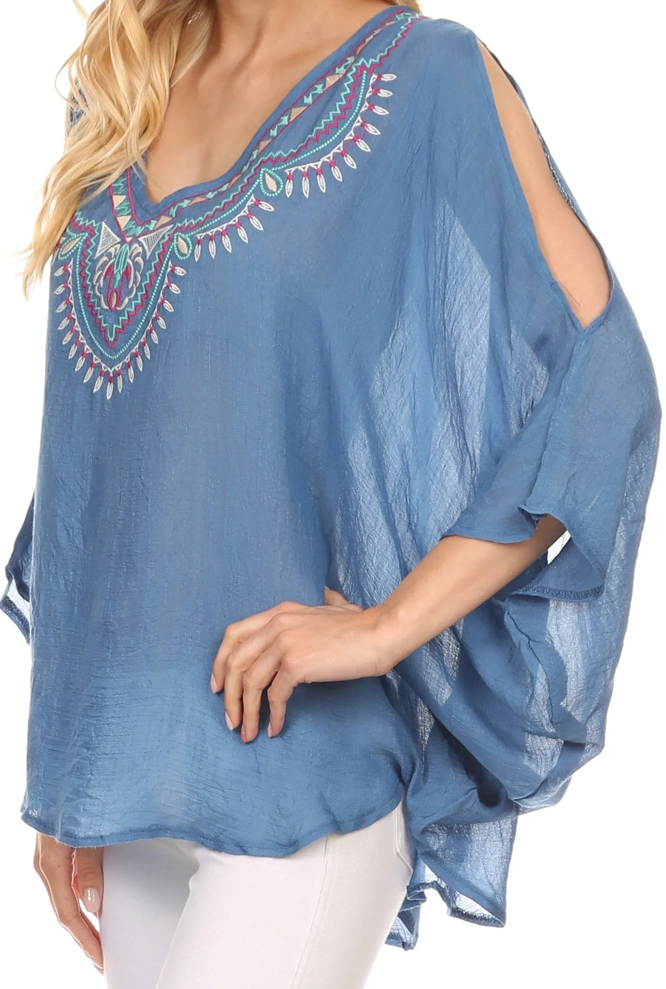 Sakkas Kace Wide Loose Sleeveless Or Short Sleeve Batik Poncho Top Shirt Blouse