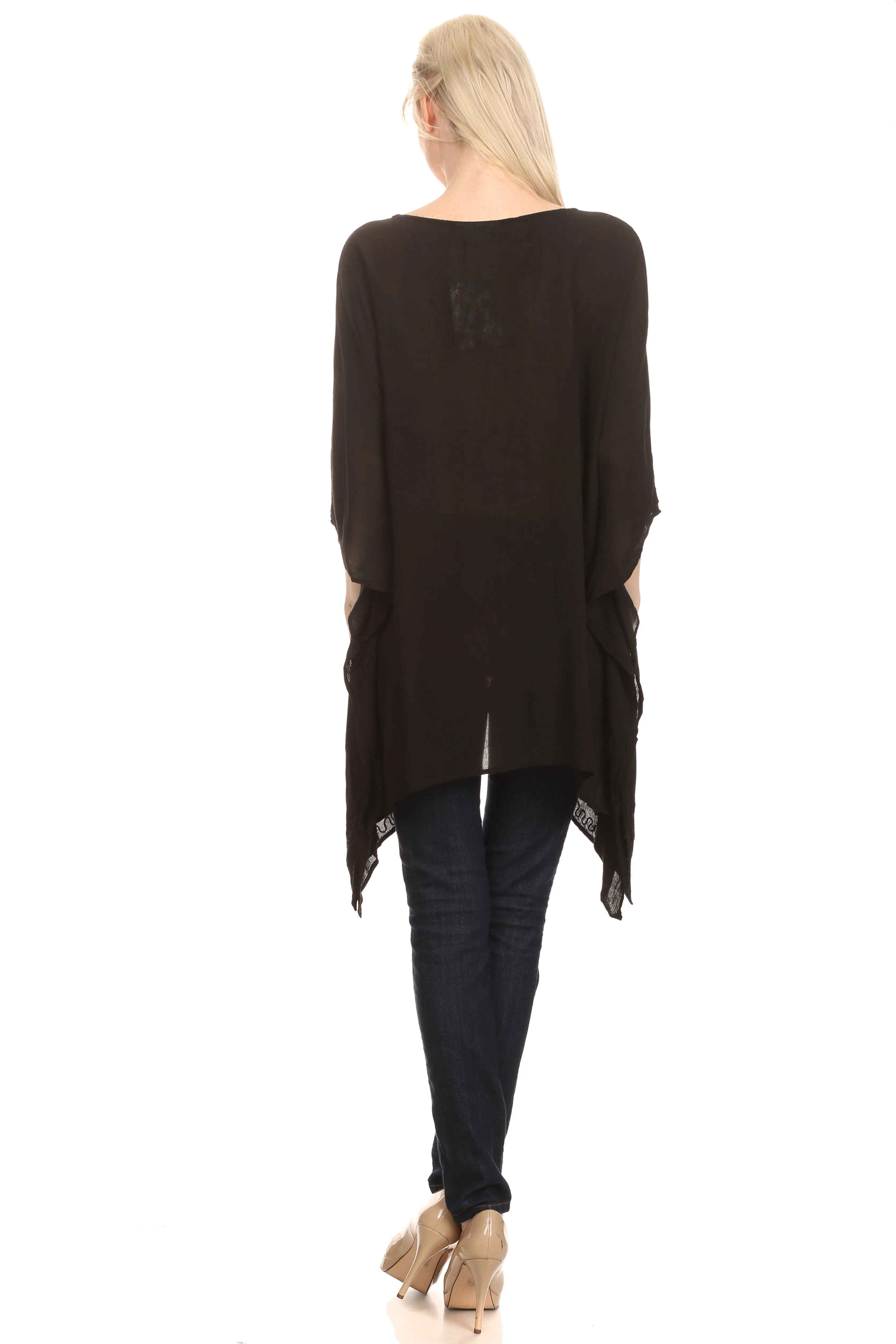 Sakkas Wren Lightweight Circle Poncho Top Blouse With Detailed Embroidery