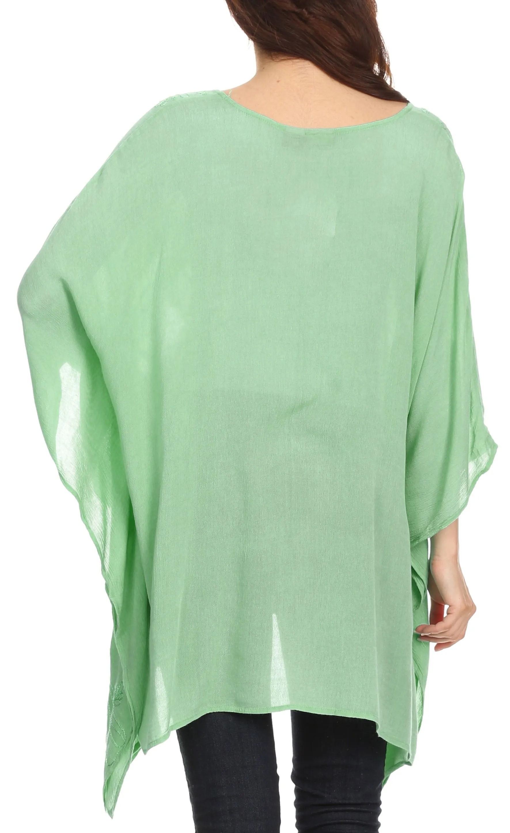 Sakkas Wren Lightweight Circle Poncho Top Blouse With Detailed Embroidery