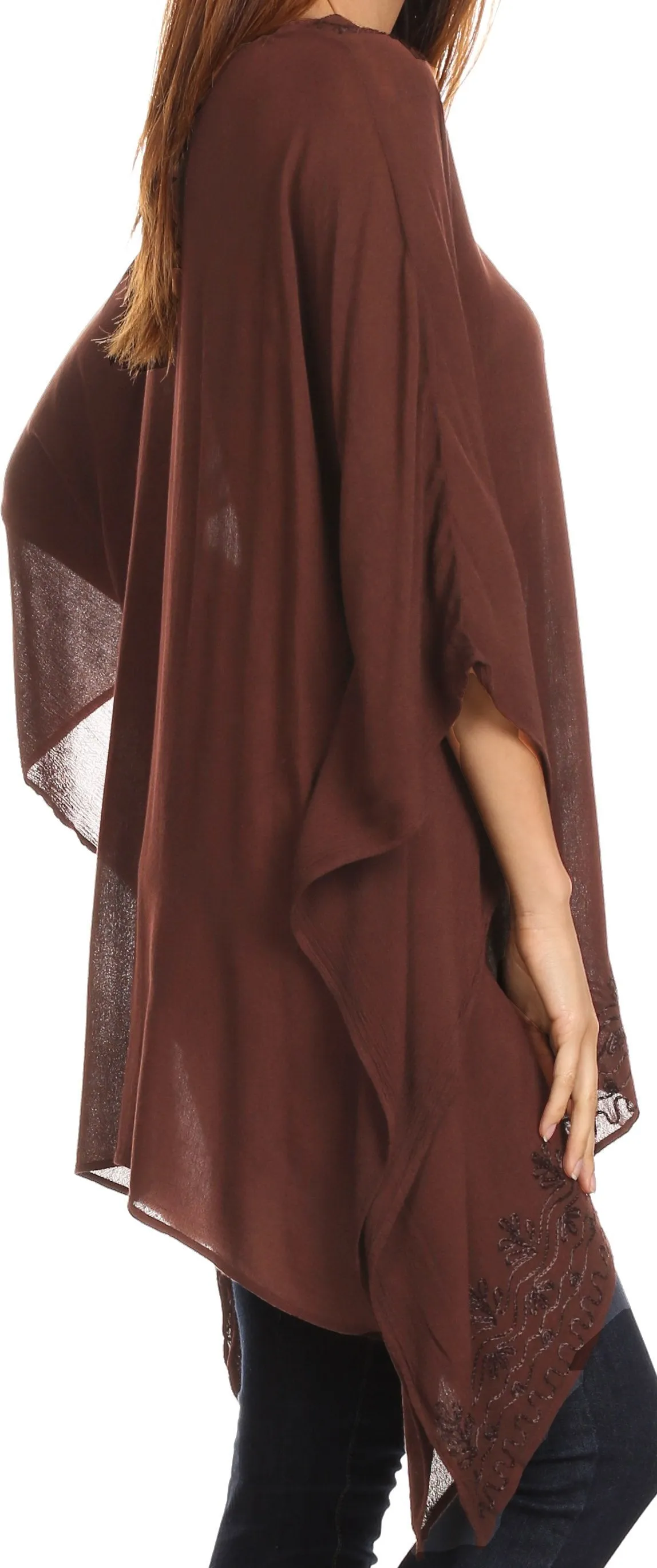 Sakkas Wren Lightweight Circle Poncho Top Blouse With Detailed Embroidery