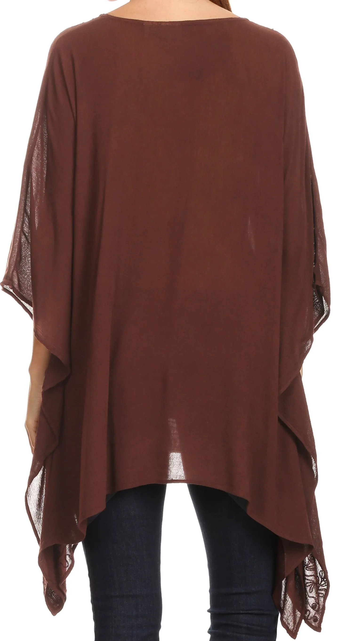 Sakkas Wren Lightweight Circle Poncho Top Blouse With Detailed Embroidery