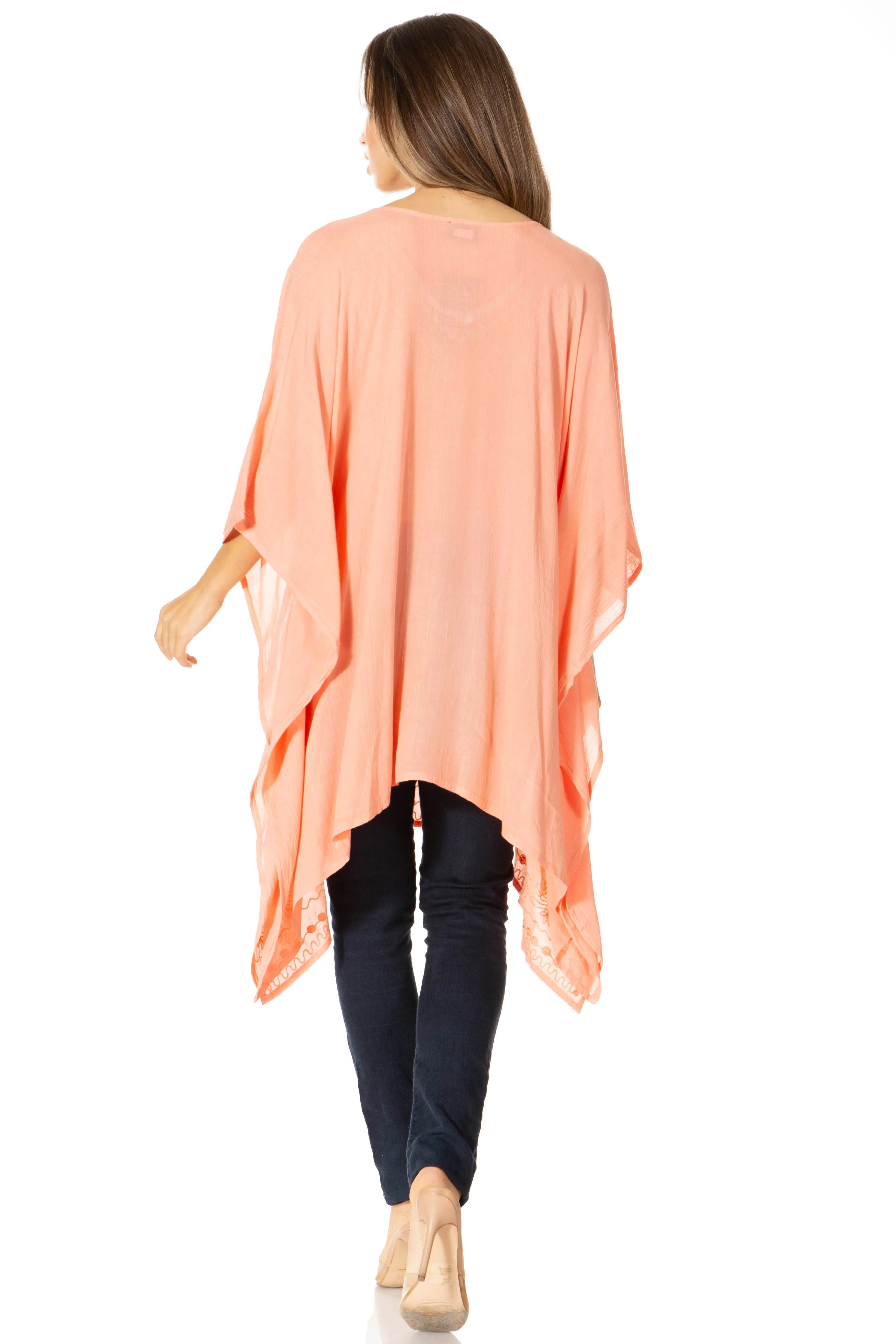 Sakkas Wren Lightweight Circle Poncho Top Blouse With Detailed Embroidery