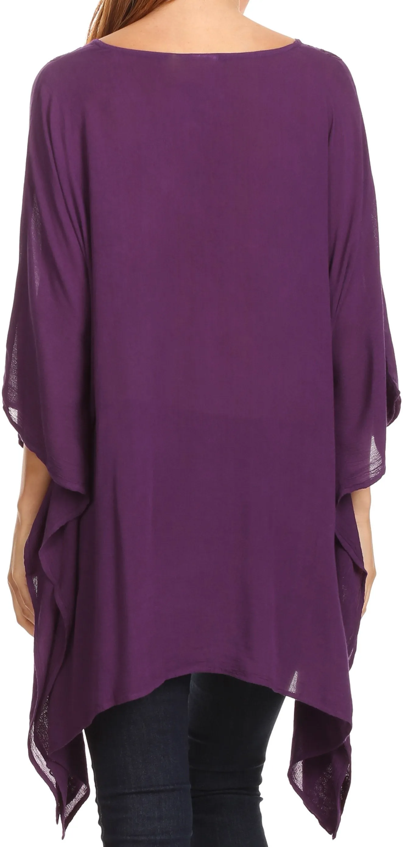 Sakkas Wren Lightweight Circle Poncho Top Blouse With Detailed Embroidery