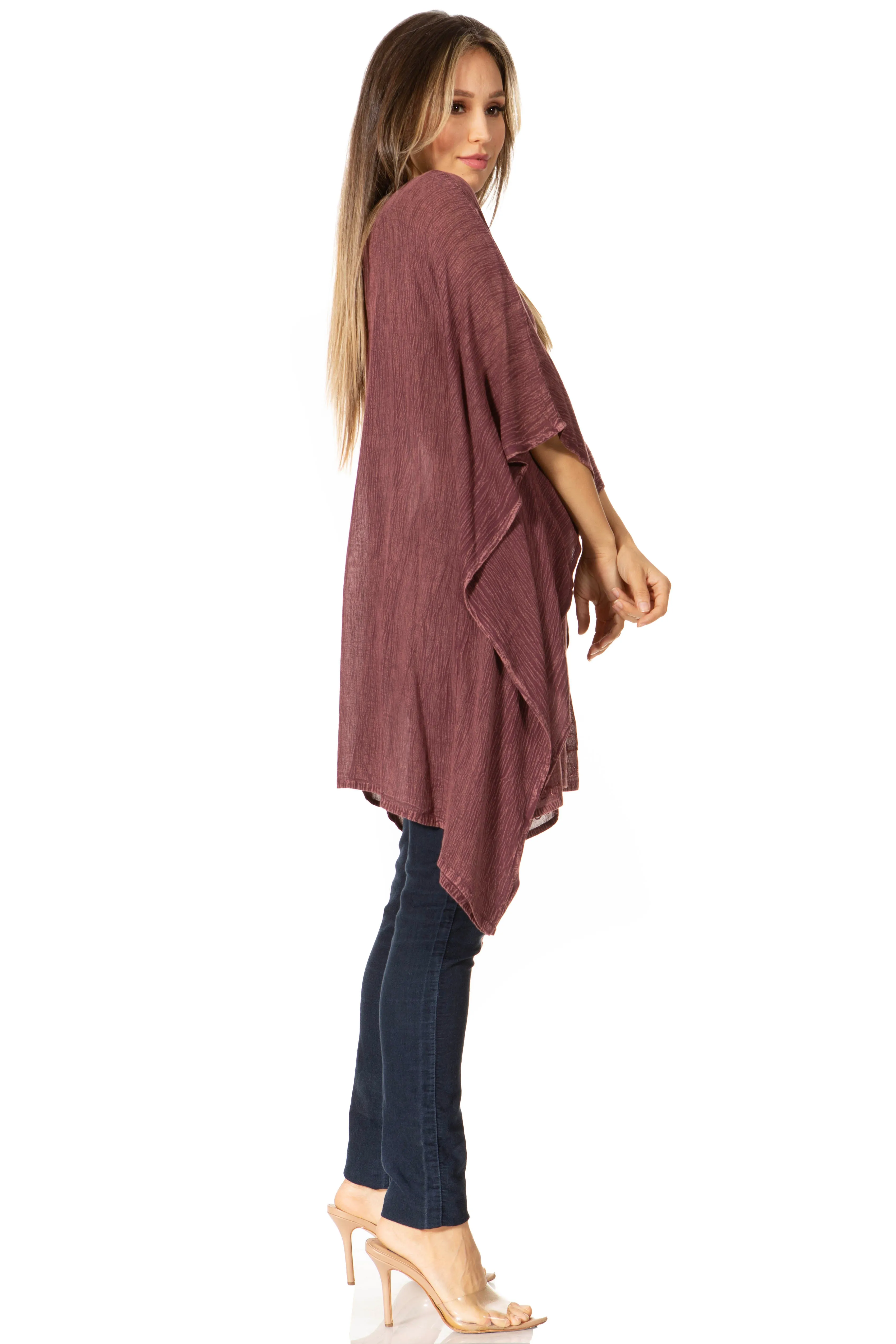 Sakkas Wren Lightweight Circle Poncho Top Blouse With Detailed Embroidery