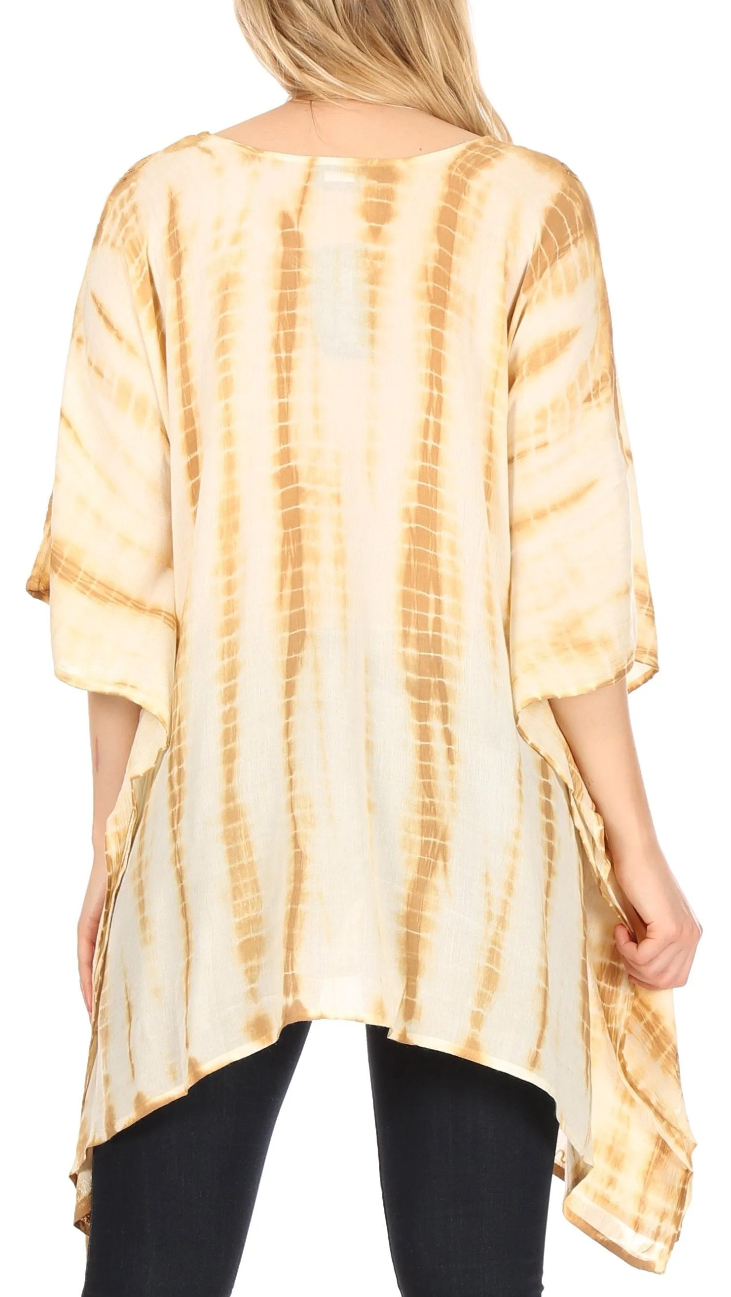 Sakkas Wren Lightweight Circle Poncho Top Blouse With Detailed Embroidery